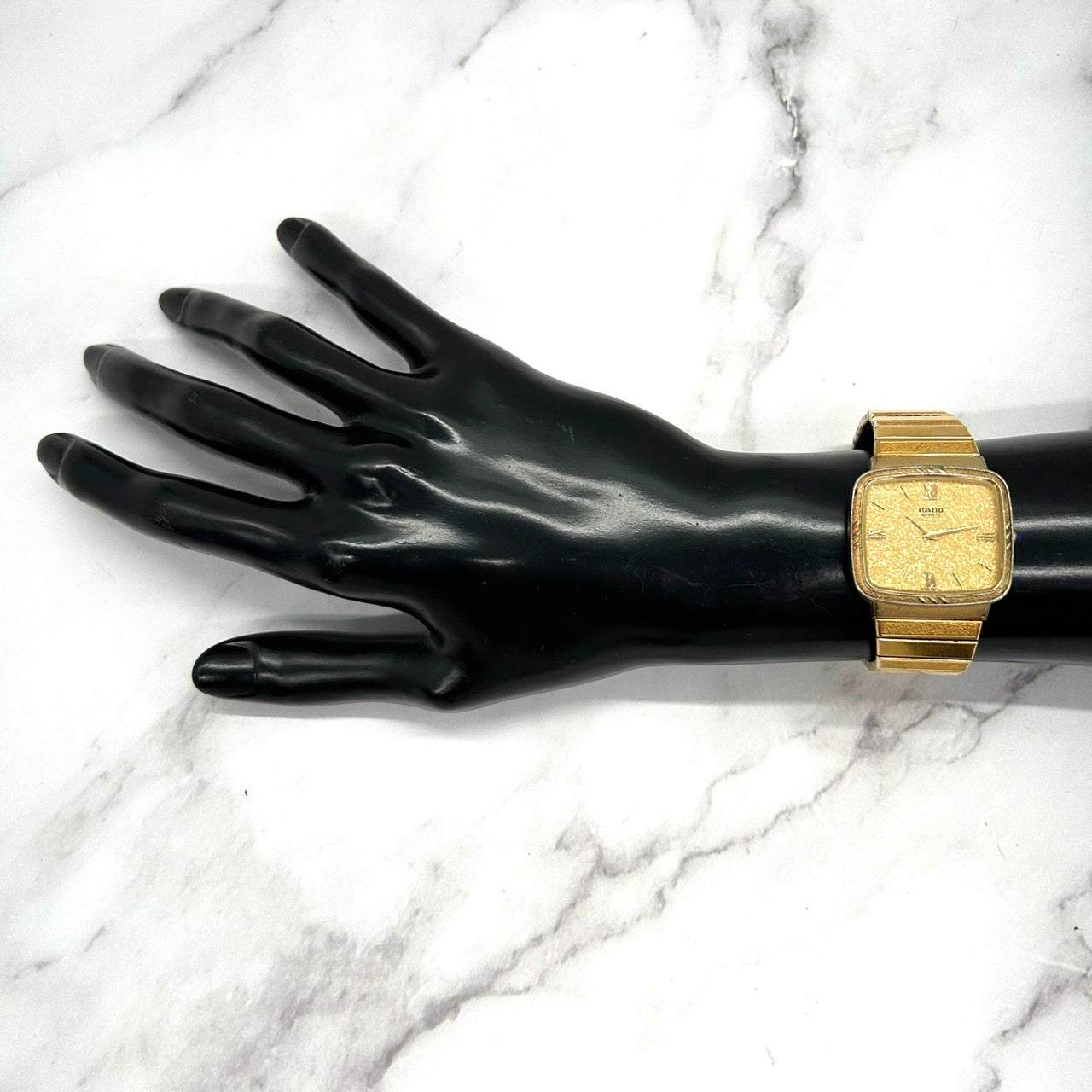 Authentic RADO 121.9029.2 Quartz Gold Dial Square Vintage Watch Unisex Classic