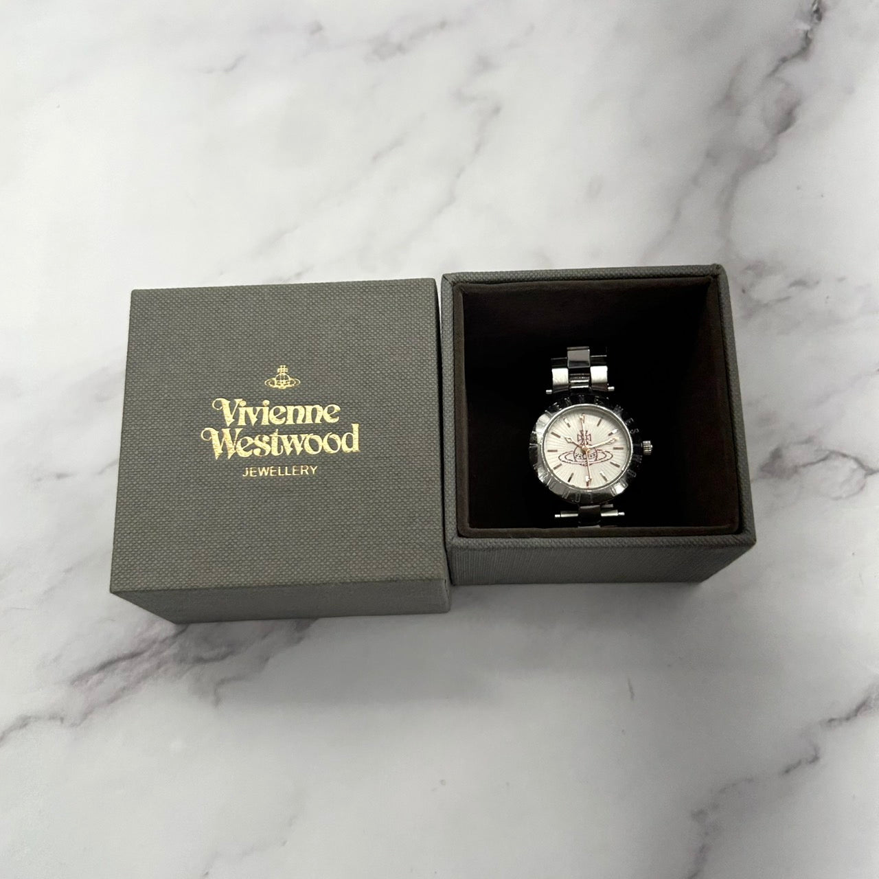 Authentic Vivienne Westwood VV092SL Orb Logo White Dial Unisex Quartz Watch w/Box