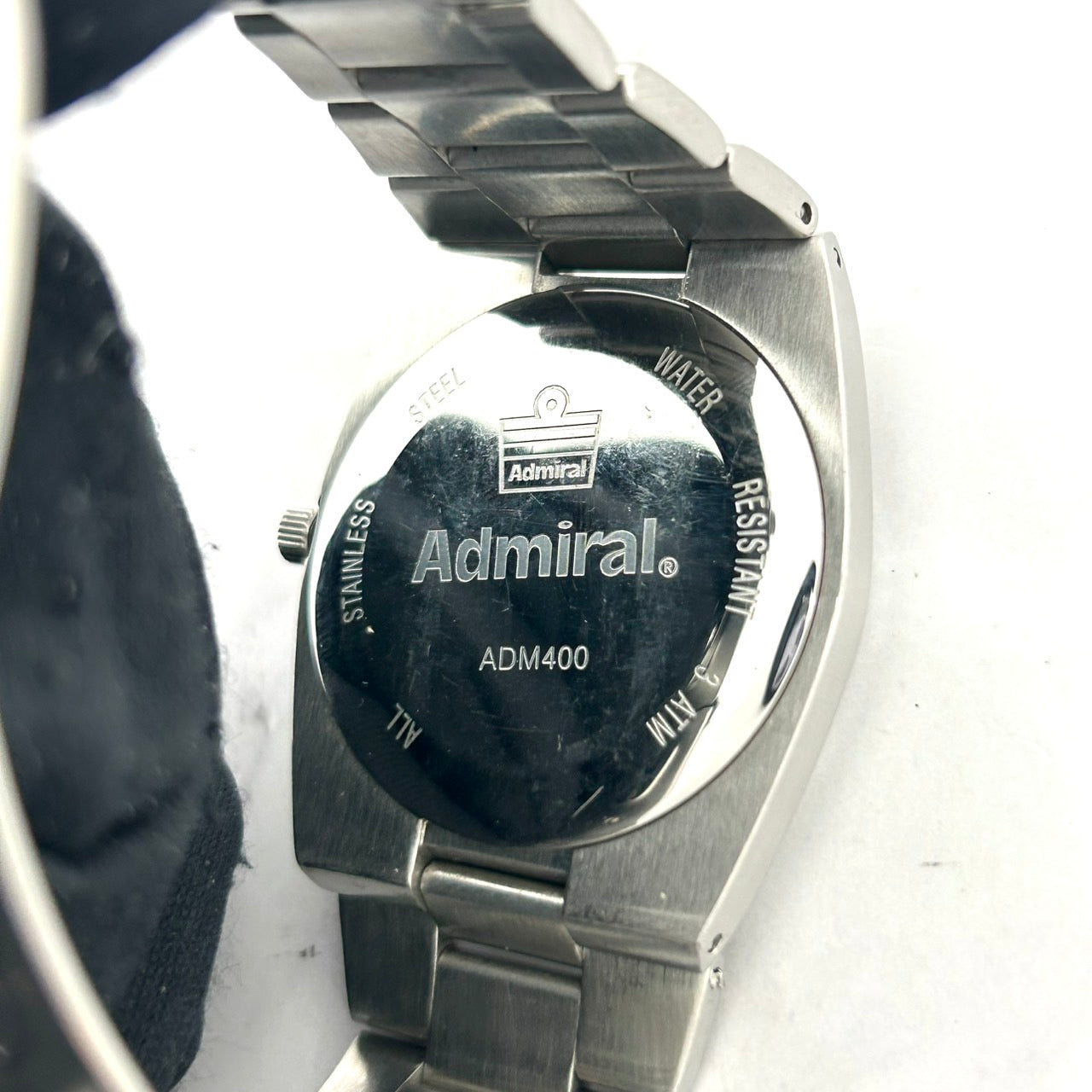 Authentic Admiral ADM 400 Mens Watch Quartz Day Date Silver Ivory Dial 3 Stars