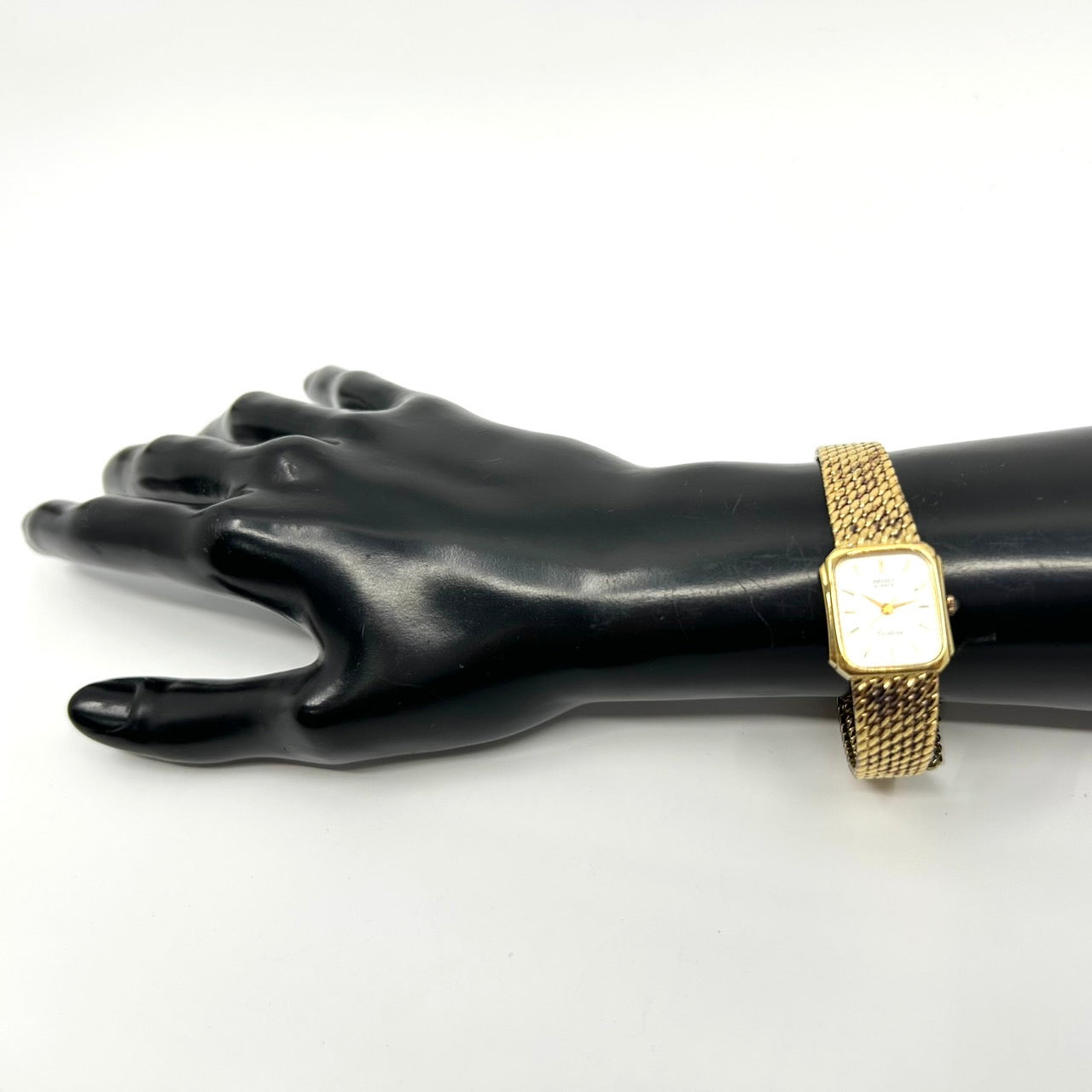 【電池交換済/美品】セイコー エクセリーヌ 腕時計 レディース 1221-5090 クオーツ ゴールド スクエア 白文字盤 ビンテージ クラシック エレガント ドレスウォッチ アンティーク調 クリーニング済み G1