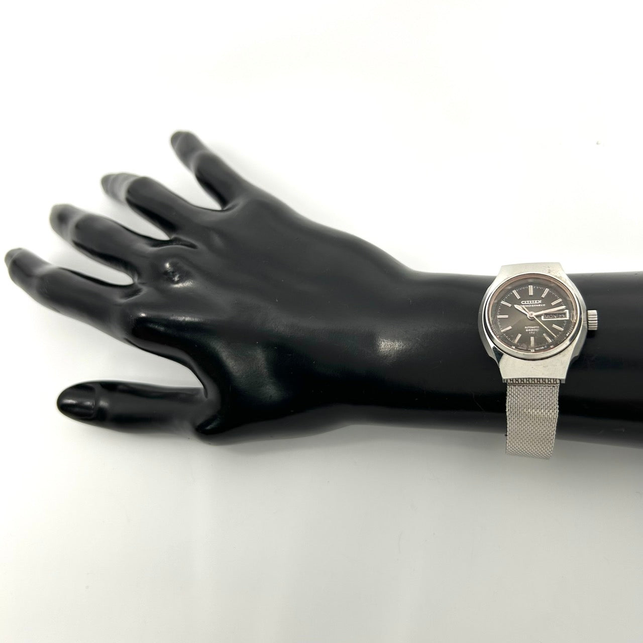 【稼働品】希少 シチズン コスモスターV2 腕時計 4-660536 Y 自動巻き 17石 デイデイト 黒文字盤 メンズ レディース ユニセックス ビンテージ アンティーク クラシック レトロ アナログ ドレスウォッチ シルバー クリーニング済 G5
