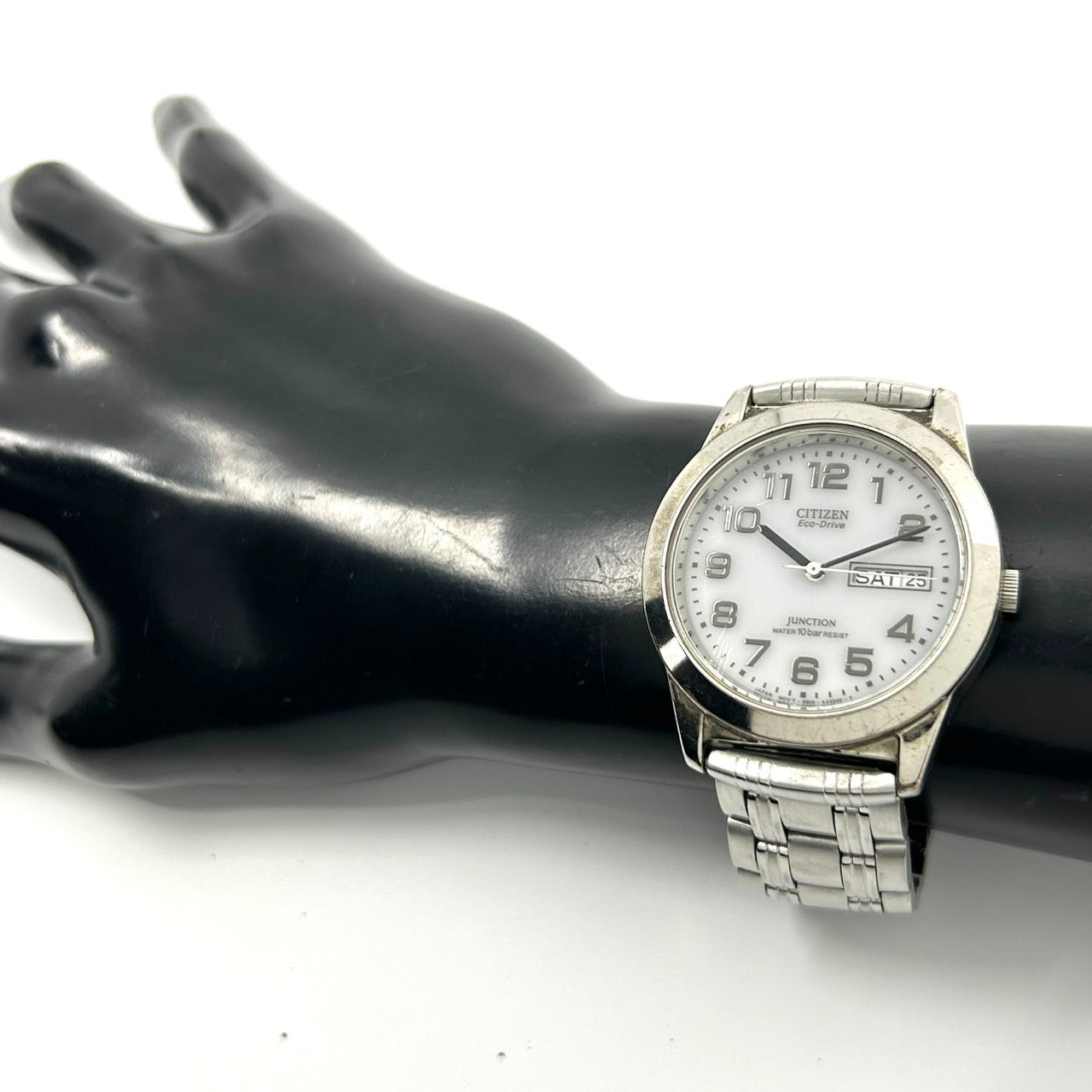 【稼働品】シチズン ジャンクション エコドライブ 腕時計 8800-K13561 CK ユニセックス ソーラー デイデイト アナログ 白文字盤 シルバー ステンレス シンプル クラシック カジュアル ビジネス 通勤 通学 ユニセックス クリーニング済 G2
