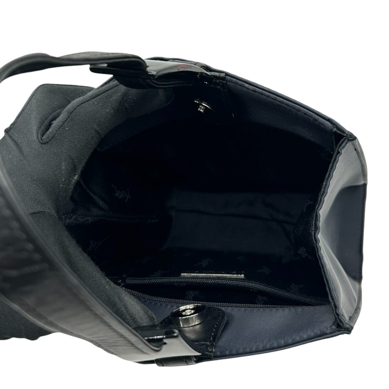 イヴサンローラン YVES SAINT LAURENT ハンドバッグ ミニバッグ YSL カサンドラロゴ エンボス ナイロン レザー ネイビー 紺 レディース ヴィンテージ ビンテージ クラシック エレガント フォーマル パーティバッグ クリーニング済み s38