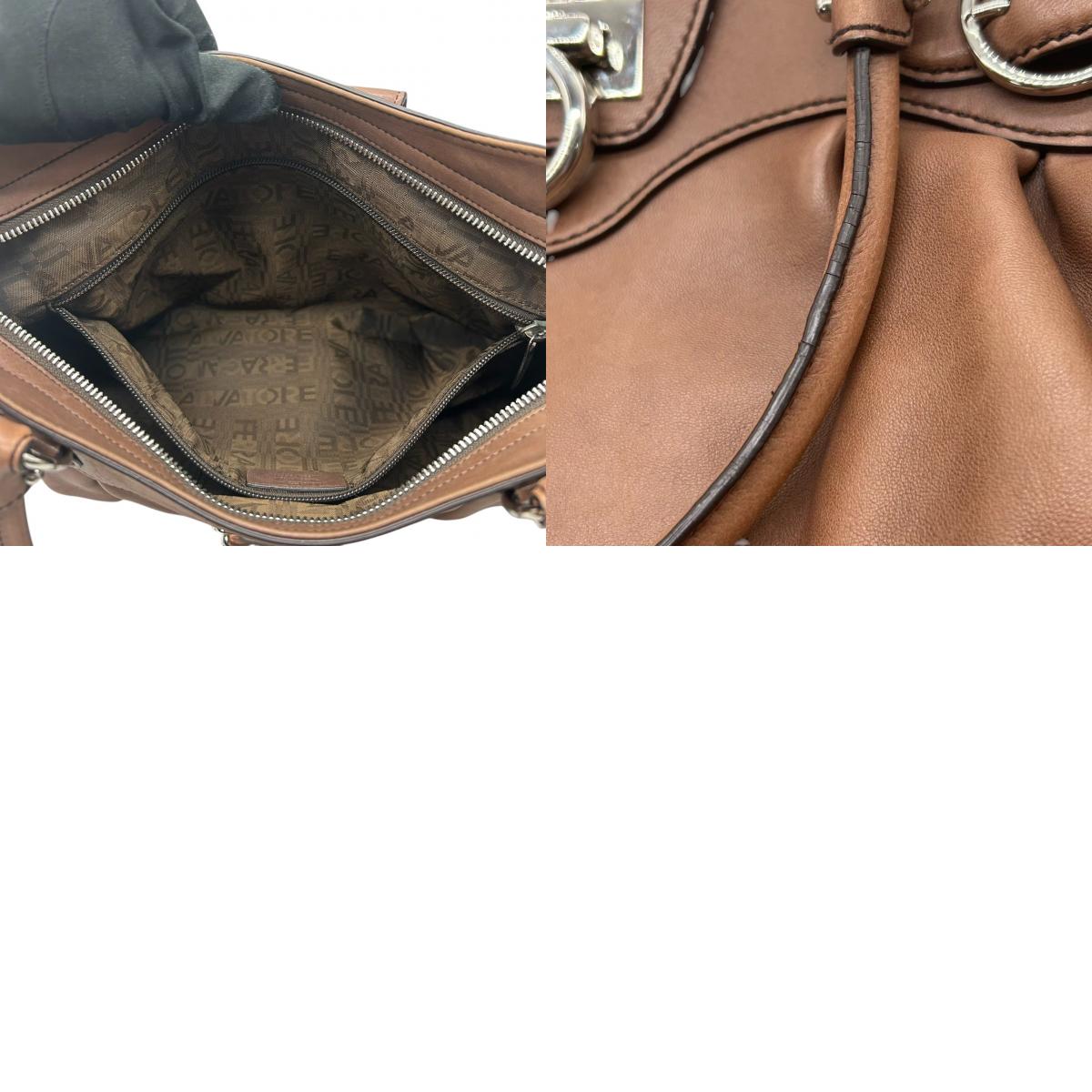 サルヴァトーレフェラガモ マリッサ ハンドバッグ ガンチーニ レザー AB-21 5370 ブラウン レディース エレガント フェミニン 肩掛け ワンショルダー 通勤バッグ クリーニング済み Salvatore Ferragamo U