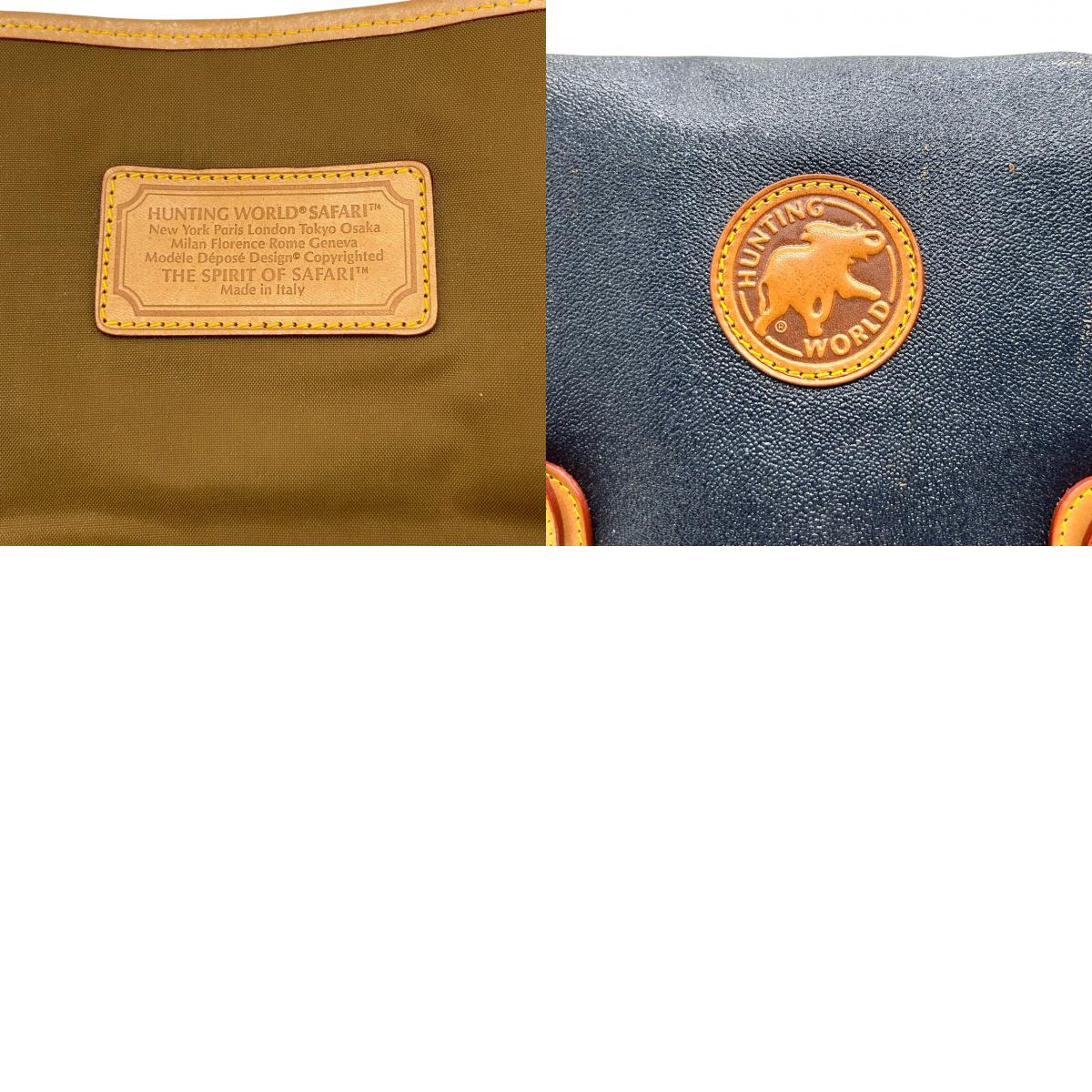 ハンティングワールド HUNTING WORLD ショルダーバッグ バチュークロス サファリ PVC レザー ネイビー キャメル 格子柄 フラップ ヴィンテージ イタリア製 バチューサー メッセンジャーバッグ 人気モデル X2