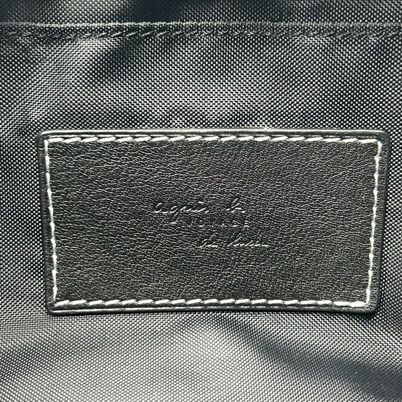 【美品】アニエスベー agnes b. ハンドバッグ アクセサリーポーチ ミニバッグ ナイロン レザー ブラック 黒 ホワイトステッチ b.ロゴ レディース シンプル カジュアル エレガント デザイン 自立可 クリーニング済み s90