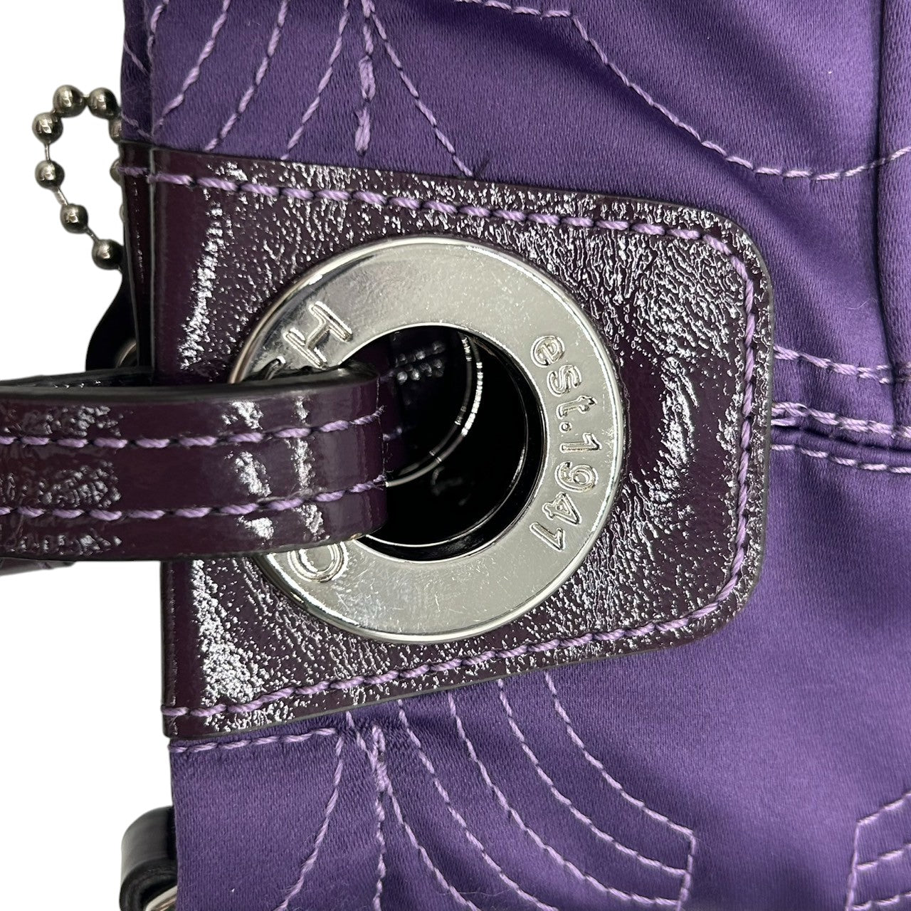 【美品】コーチ COACH ポピー 2WAY ハンドバッグ 14417 ショルダーバッグ レディース ナイロン パープル キルティング ステッチ ワンショルダー 斜め掛け可 エレガント 軽量 大容量 クリーニング済み s57