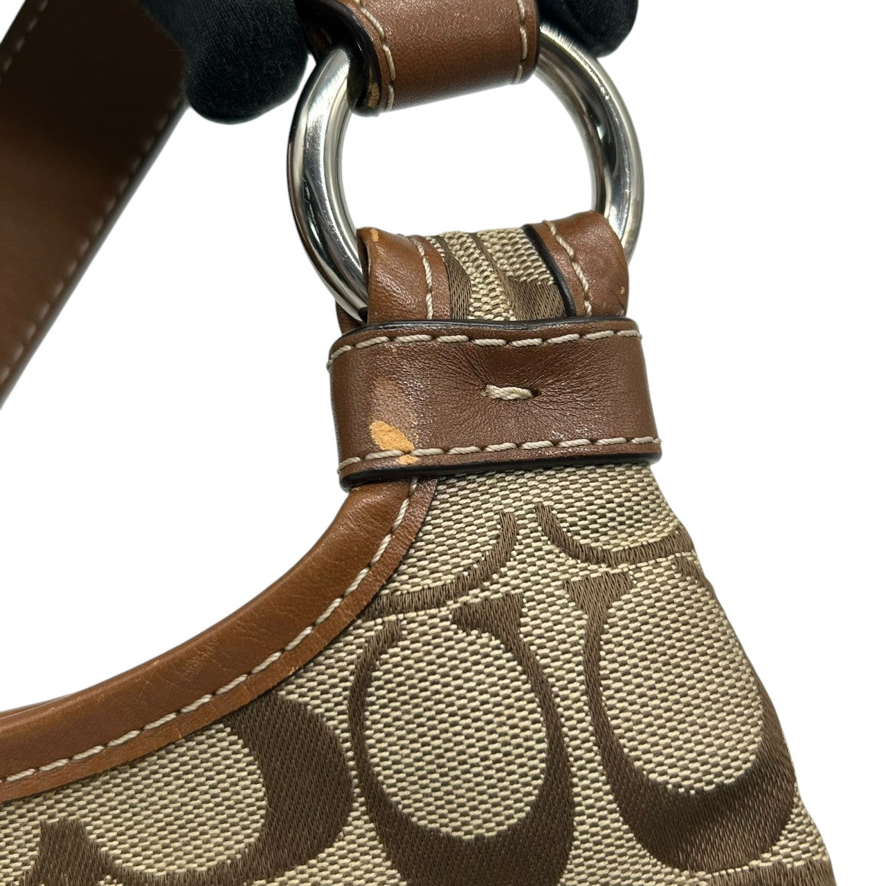 【美品】コーチ COACH シグネチャー ショルダーバッグ F14689 クロスボディバッグ 斜め掛け可 レディース キャンバス レザー ブラウン ベージュ 軽量 通勤 通学 クラシックデザイン エレガント クリーニング済み s64