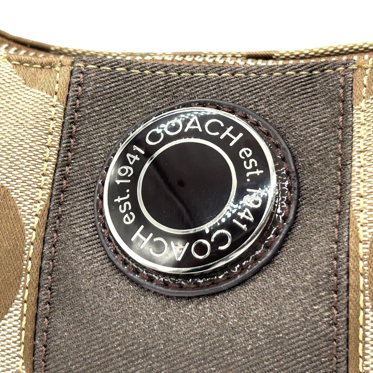 【極美品】コーチ COACH 2WAY ハンドバッグ F19218 ショルダーバッグ シグネチャー レディース キャンバス レザー ブラウン ベージュ ワンショルダー 斜め掛け可 クロスボディ ホーボーバッグ エレガント クリーニング済み s64