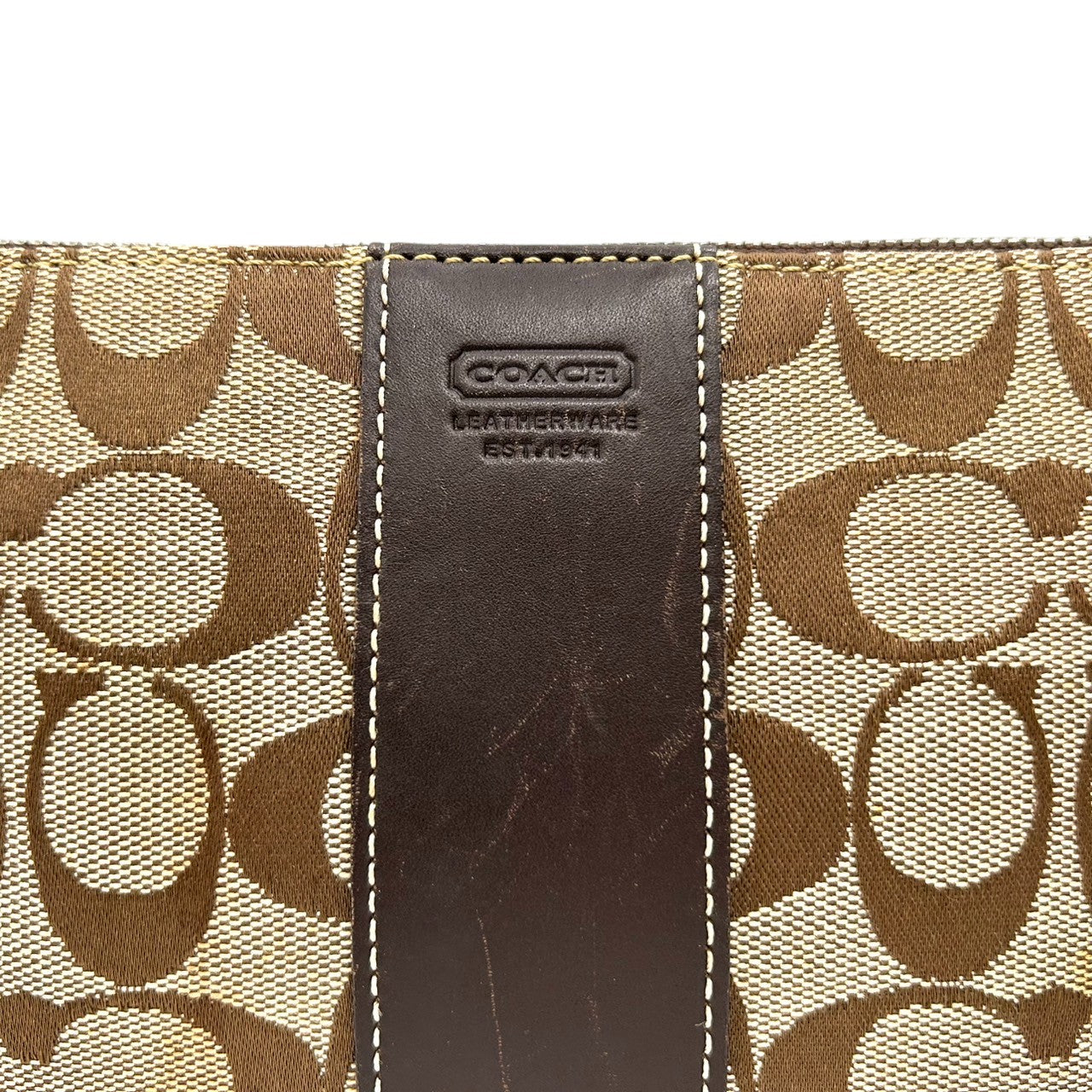 【COACH】コーチ ショルダーバッグ アクセサリーポーチ ポシェット 斜め掛け可 シグネチャー キャンバス レザー ブラウン ベージュ レディース コンパクト クラシックデザイン 人気モデル C6J-6338 フラワーチャーム付き クリーニング済み E8