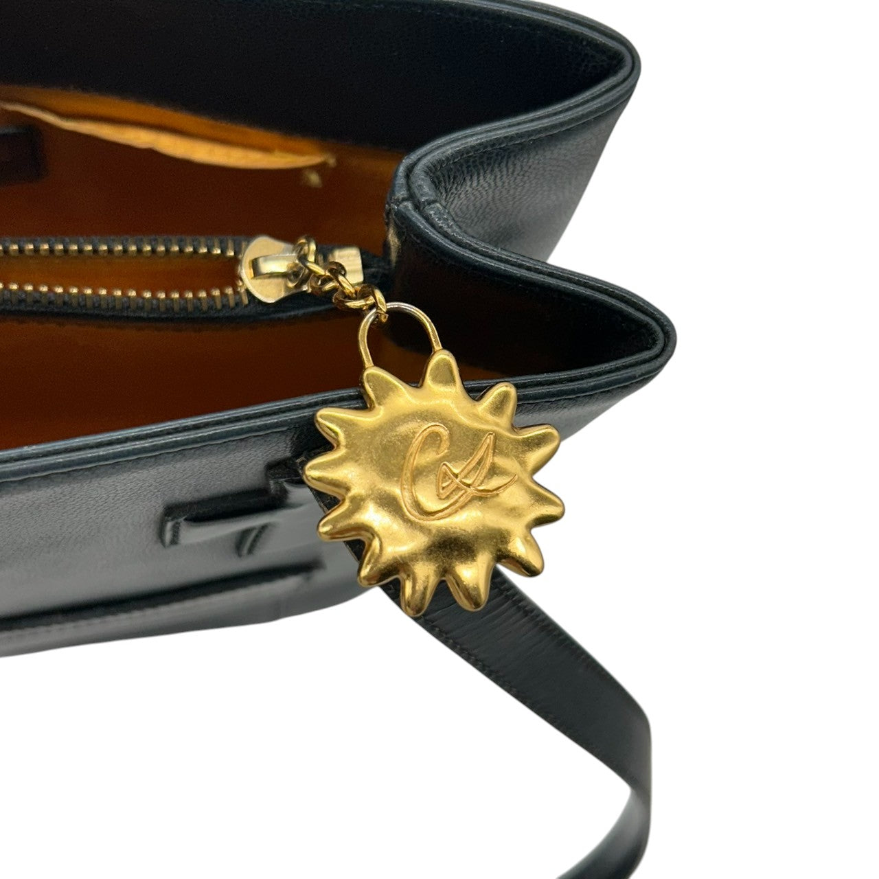 【Christian Lacroix】クリスチャンラクロワ ハンドバッグ トートバッグ ワンショルダー レザー 本革 ネイビー ブラック系 ハート クロスモチーフ エナメル切替 フランス製 レディース ヴィンテージ レア クリーニング済み s67