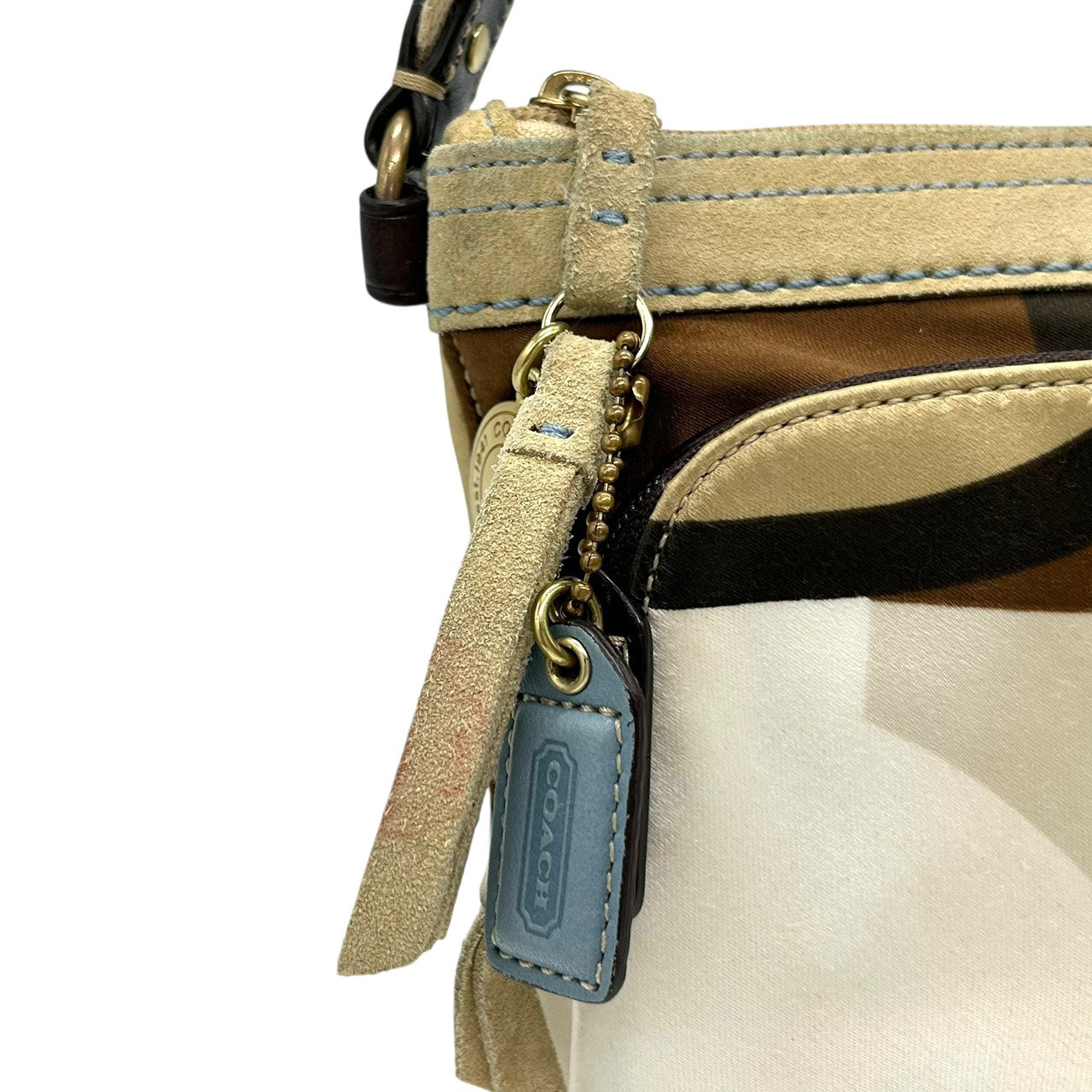 美品 コーチ COACH ショルダーバッグ ナイロン レザー コンビ マルチカラー ポケット付き 軽量 E9