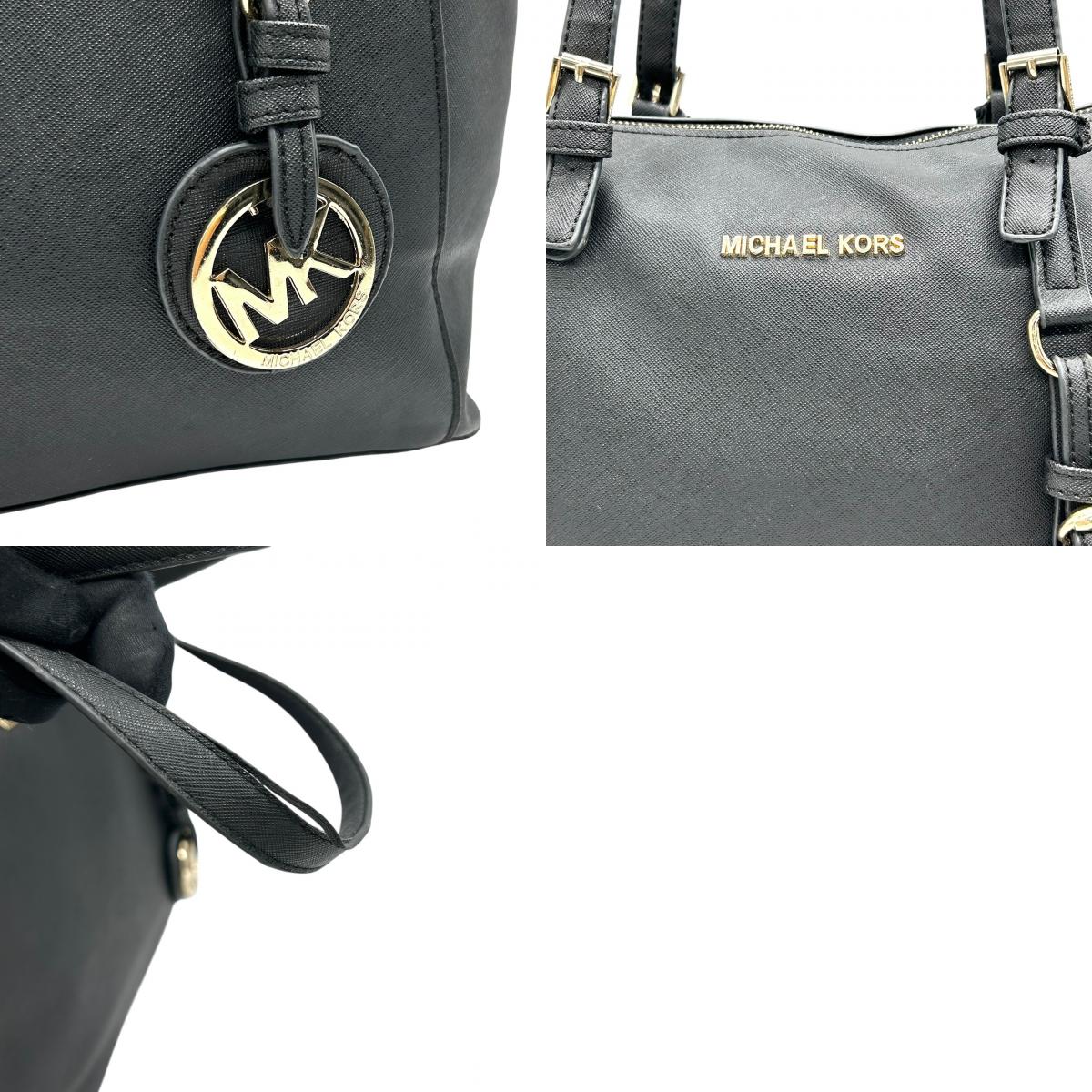 マイケルコース MICHAEL KORS サフィアーノレザー トートバッグ ショルダーバッグ 黒 ブラック ゴールド金具 MKロゴチャーム S65