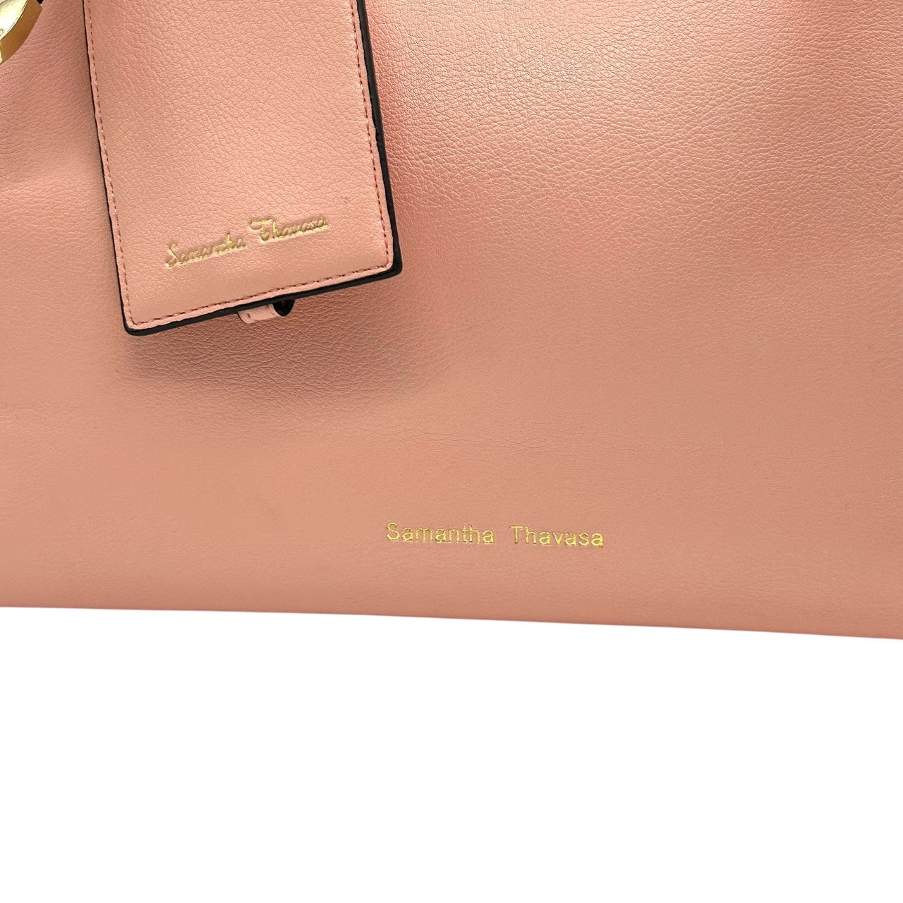 美品 サマンサタバサ Samantha Thavasa トートバッグ 2トーン ピンク×ホワイト 白 レザー ハート金具 リボンチャーム付き S66