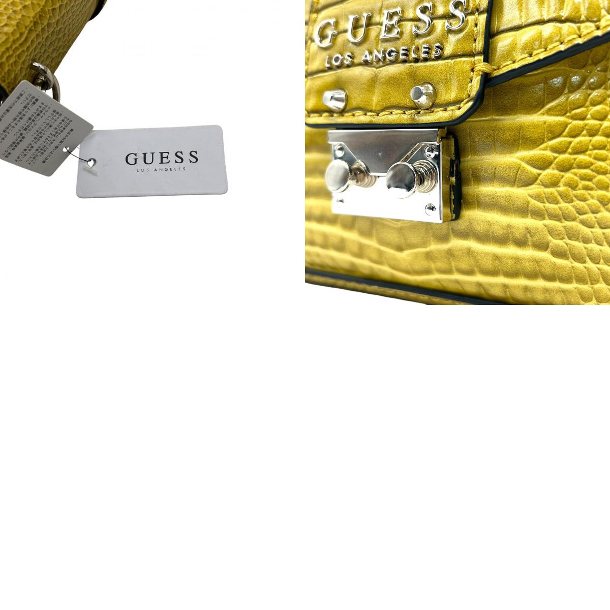 ゲス GUESS チェーンショルダーバッグ 型押し 黄色 イエローゴールド ロック金具 ロゴ 高級感 新品タグ付 R