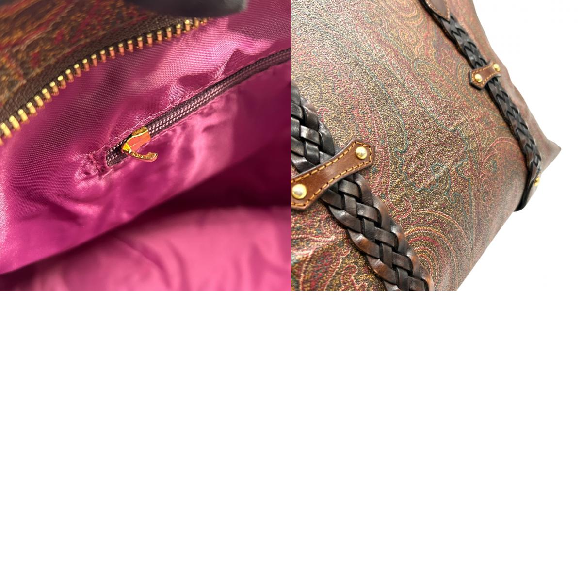 エトロ ETRO トートバッグ ペイズリー柄 レザーコンビ 茶色 ブラウン系 編み込みハンドル 上品 高級 S26