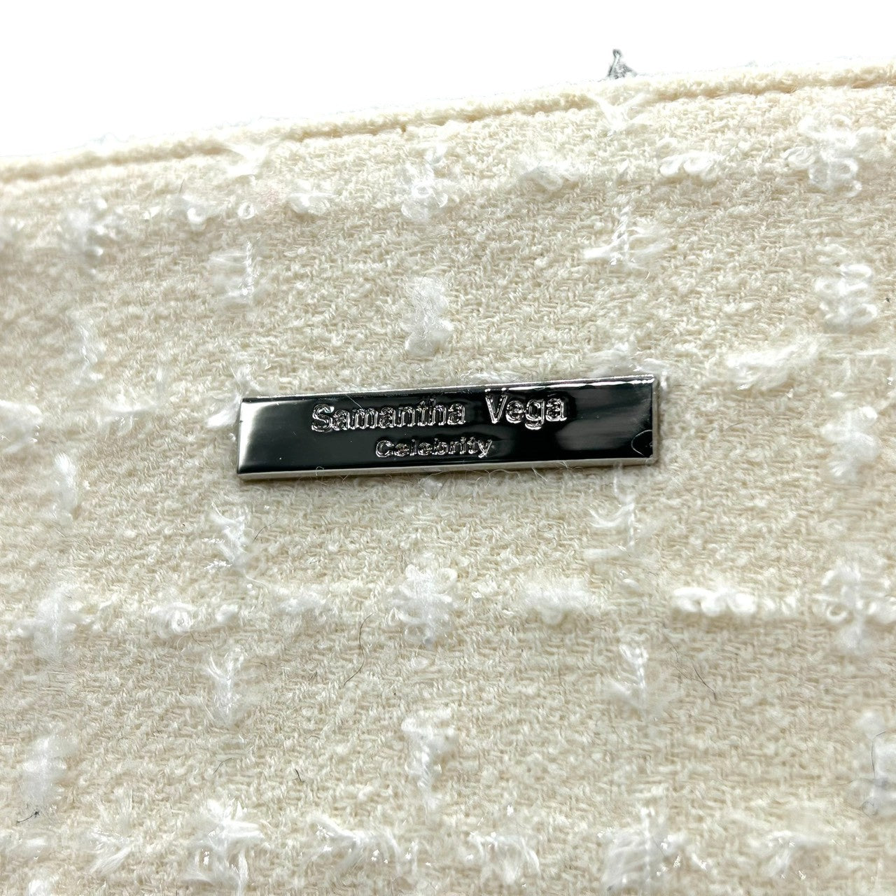 【美品】Samantha Vega サマンサベガ ハンドバッグ トートバッグ ワンショルダー 自立可 A4収納可 ツイード キャンバス レザー ホワイト アイボリー系 レディース フェミニン エレガント 上品 通勤通学 人気モデル クリーニング済み s33