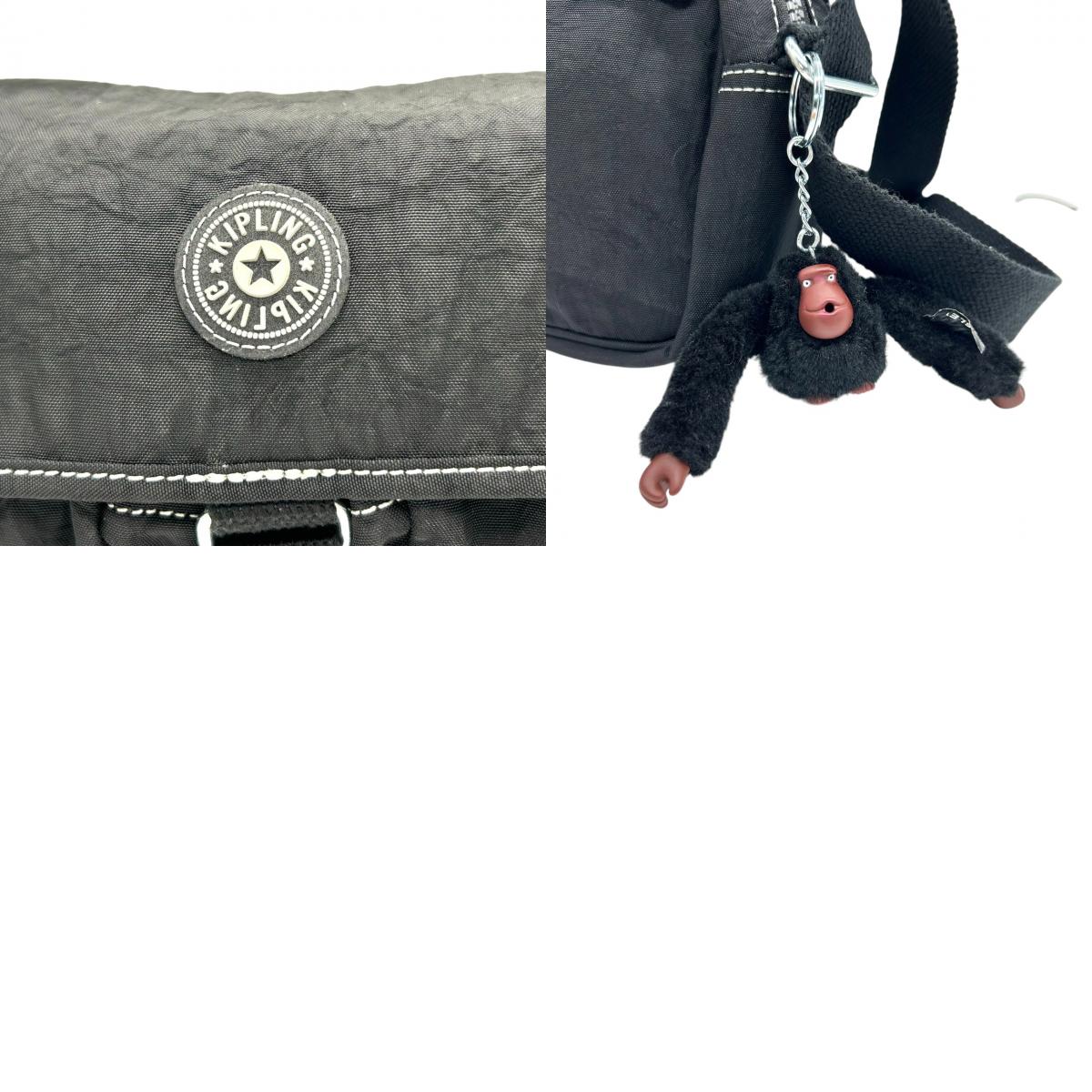 【Kipling】キプリング ショルダーバッグ クロスボディ 斜め掛け可 ナイロン ブラック 黒 軽量 多機能 ポケット多数 モンキーチャーム付き レディース カジュアル 旅行 サブバッグ 人気モデル クリーニング済み s66