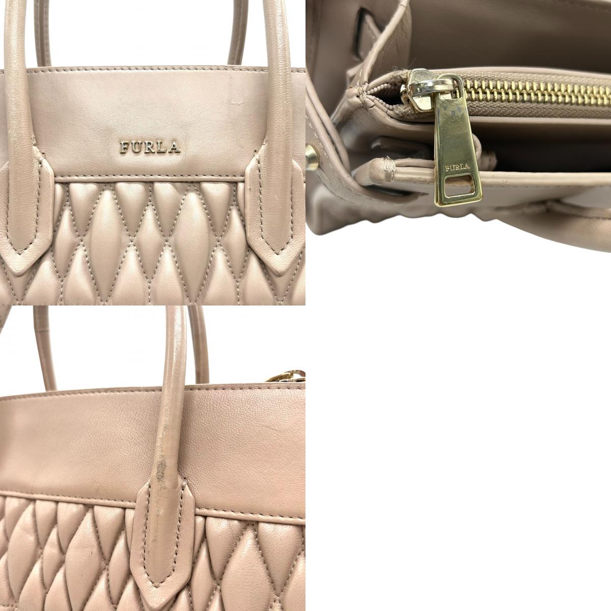 【FURLA】フルラ ハンドバッグ トートバッグ 自立可 キルティング 本革 レザー ピンクベージュ ダスティピンク系 ゴールド金具 レディース エレガント フェミニン 上品 大人可愛い ビジネス 通勤通学 パーティー お出かけ クリーニング済み H