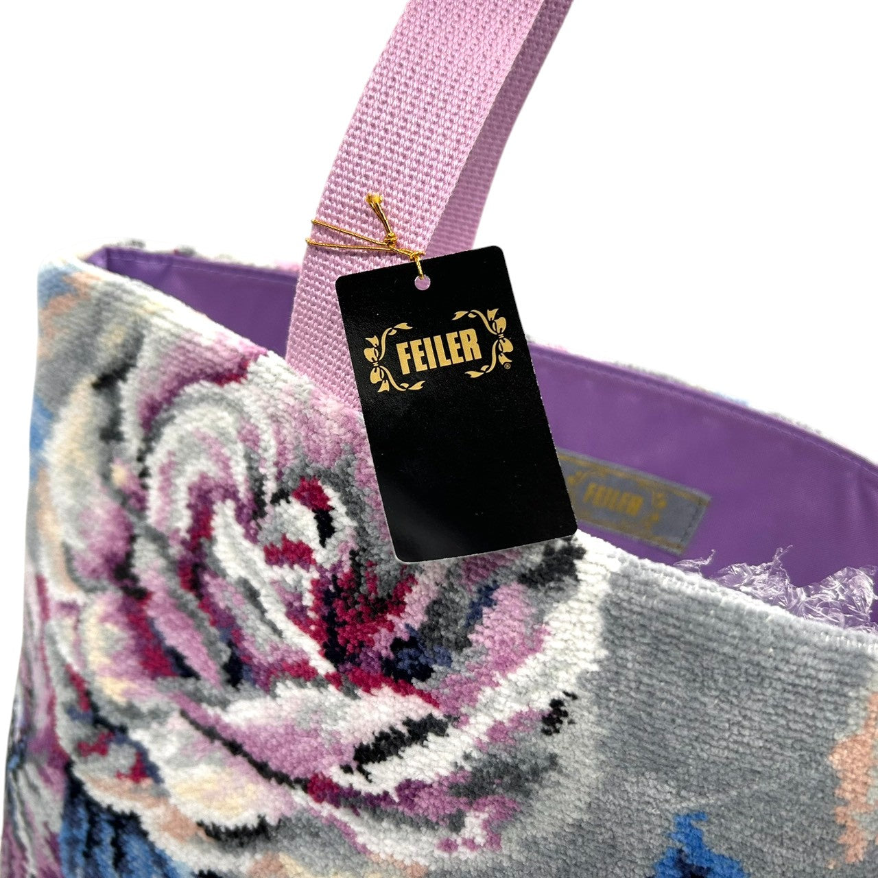 【未使用級】 FEILER ローランサン フェイラー トートバッグ シェニール織 花柄 ローズ グレー A4収納可 大容量 肩掛け ワンショルダー レディース ハンドバッグ エレガント フェミニン 上品 軽量 お出かけ デイリーユース クリーニング済み s21