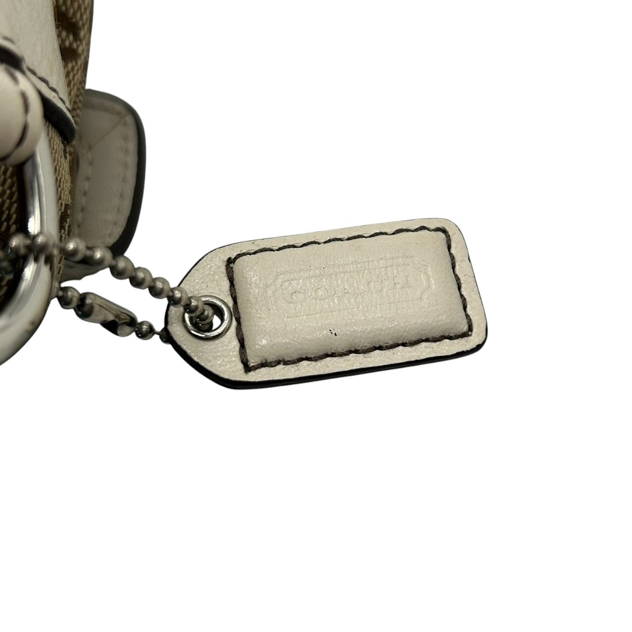 【極美品】COACH コーチ アクセサリーポーチ ハンドバッグ シグネチャー ターンロック キャンバス レザー ブラウン ホワイト レディース コンパクト 可愛い おしゃれ 小物入れ コスメポーチ お出かけ ミニバッグ s84