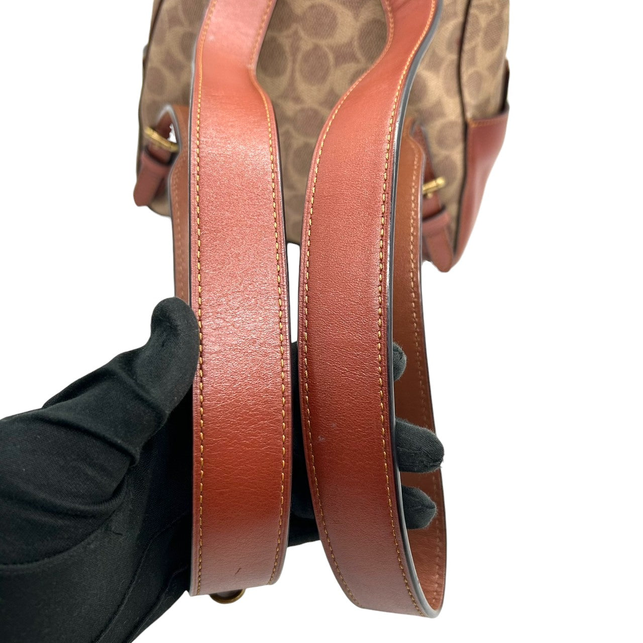 【美品】コーチ アカデミー バックパック シグネチャー 32715 リュックサック PVC レザー ブラウン レディース COACH コンパクト クラシックデザイン ターンロック A1977-32715 レトロ デイパック s6