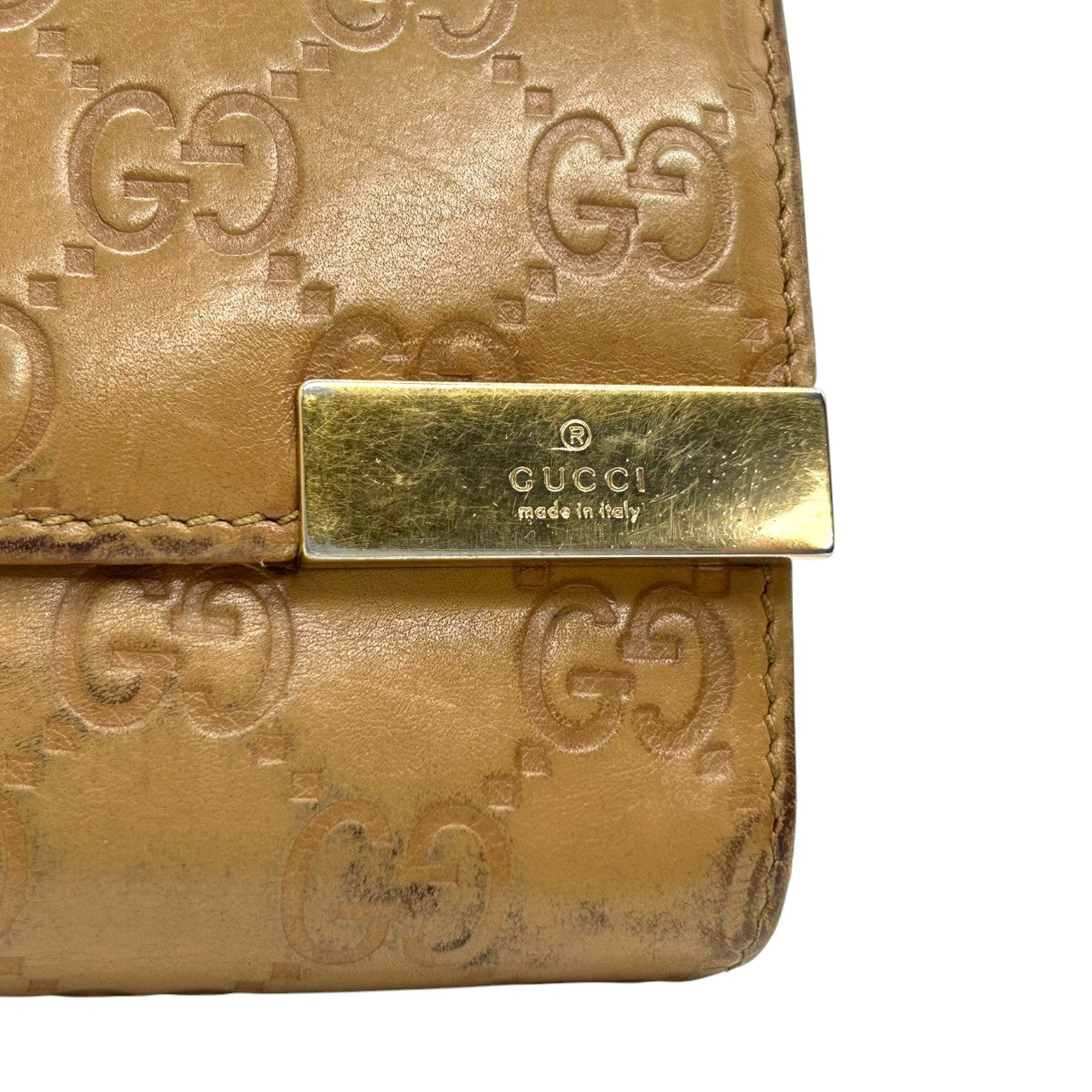 グッチ GUCCI 長財布 Wホック グッチシマ GG柄 レザー 本革 ブラウン ゴールド金具 プレートロゴ レディース メンズ ユニセックス 大容量 収納豊富 GGエンボス ヴィンテージ w6