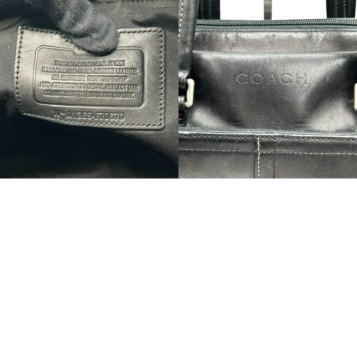 【極 美品】コーチ COACH ビジネスバッグ ブリーフケース 2WAY ショルダーバッグ レザー 本革 ブラック 黒 A4収納可 PC収納 大容量 書類鞄 メンズ 紳士 リクルート オフィス フォーマル シンプル チャーム付き 肩掛け 斜め掛け x2