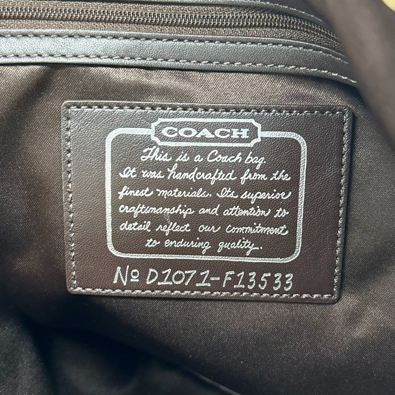 コーチ COACH シグネチャー ストライプ フレーム キャリーオール F13533 トートバッグ ショルダーバッグ ワンショルダー がま口 キスロック キャンバス レザー 本革 カーキ ブラウン ゴールド 肩掛け A4収納可 レディース 鞄 カバン s18