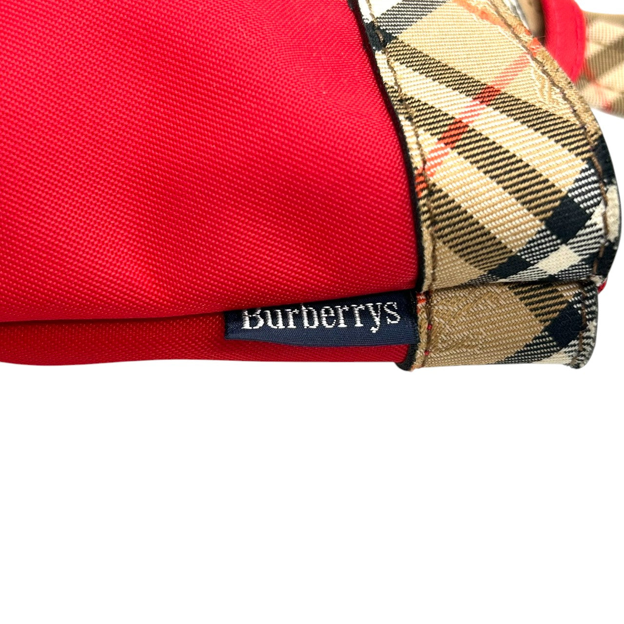 【未使用級】バーバリー BURBERRY ハンドバッグ ミニバッグ ポーチ ナイロン レザー ノバチェック レッド 赤 軽量 コンパクト コスメポーチ アクセサリーポーチ 小物入れ レディース 鞄 カバン パーティー s10
