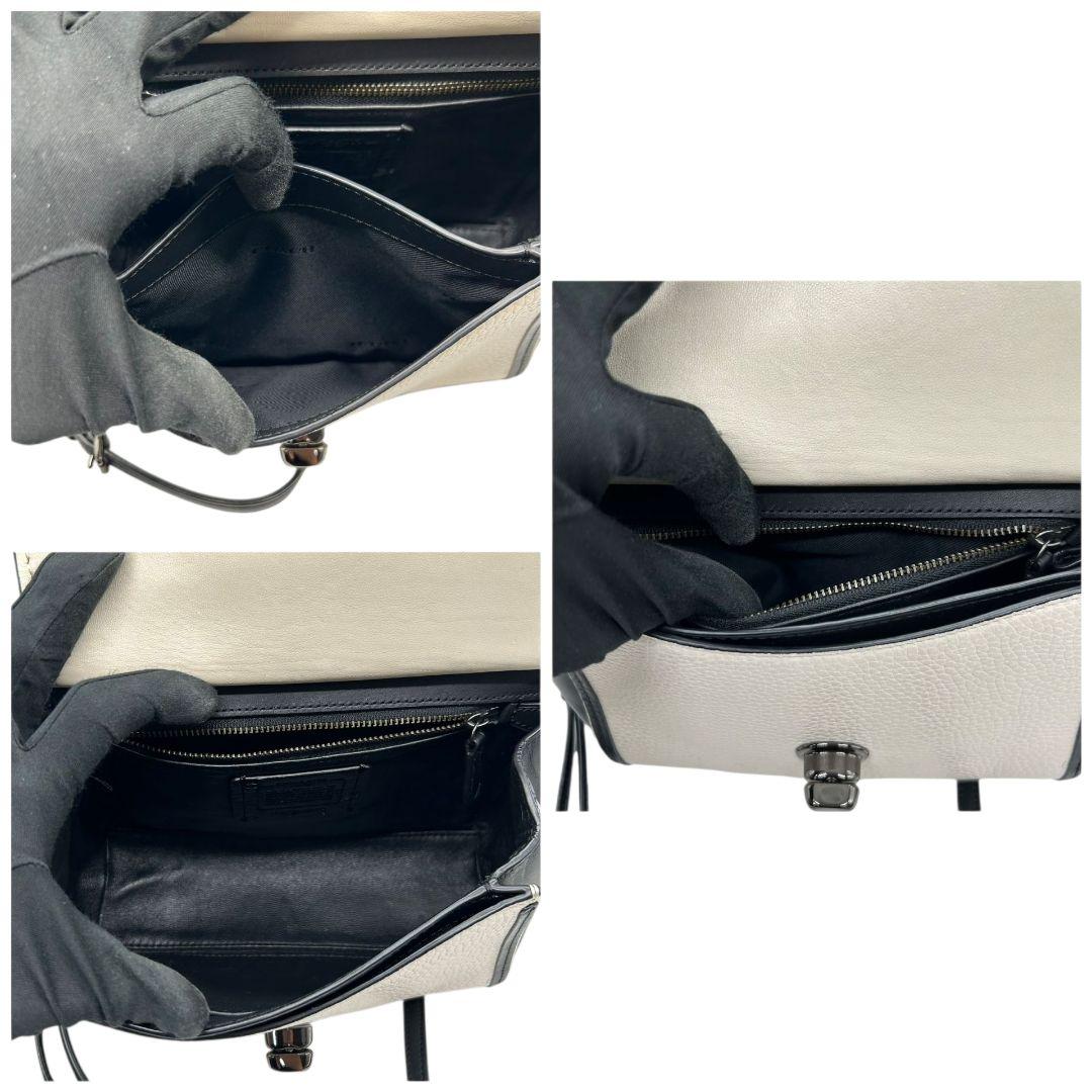 コーチ ショルダーバッグ 黒 ブラック 白 ホワイト 型押し フラップ チェーン ターンロック レザー 本革 斜め掛け可 自立可 チャーム付き ロゴプレート 本物保証 鑑定済 オシャレ COACH 59498 s67