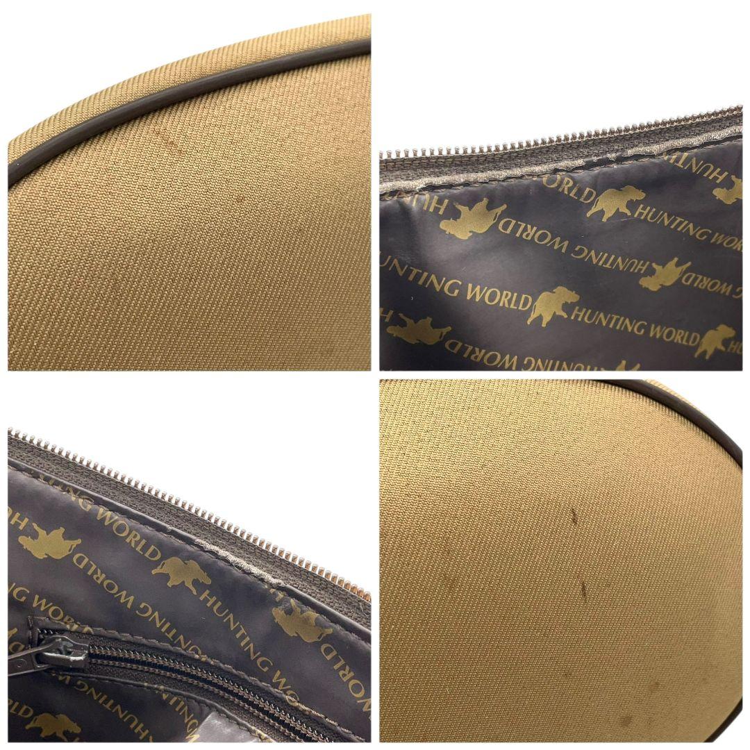 ハンティングワールド ショルダーバッグ カーキ ロゴ 斜め掛け可 キャンバス T1 HUNTING WORLD レザー 本革 ゴールド金具 ロゴプレート サファリトゥデイ クラシック