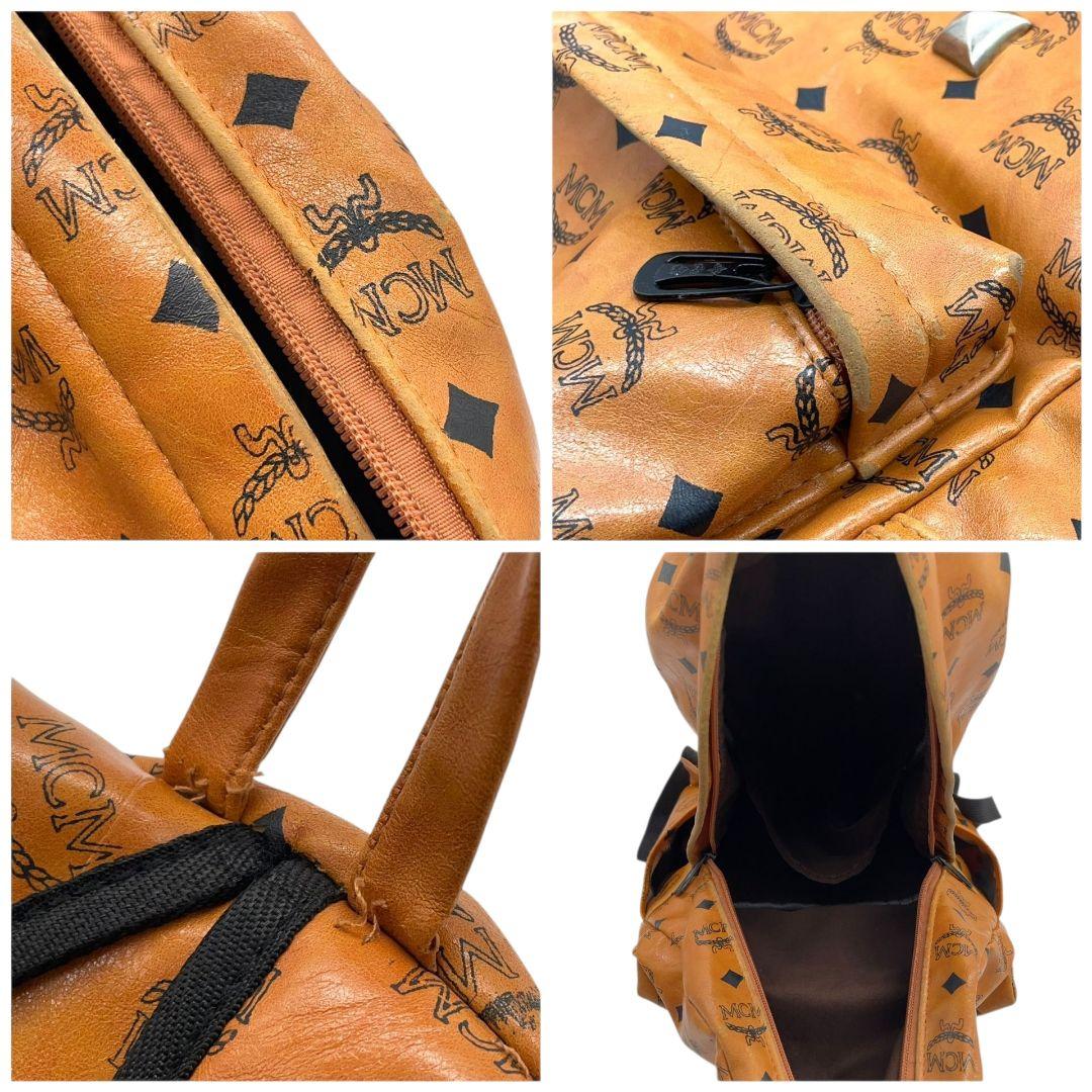 エムシーエム MCM バックパック ヴィセトス柄 茶 ブラウン A4収納 スタッズ レザー 本革 リュックサック T2