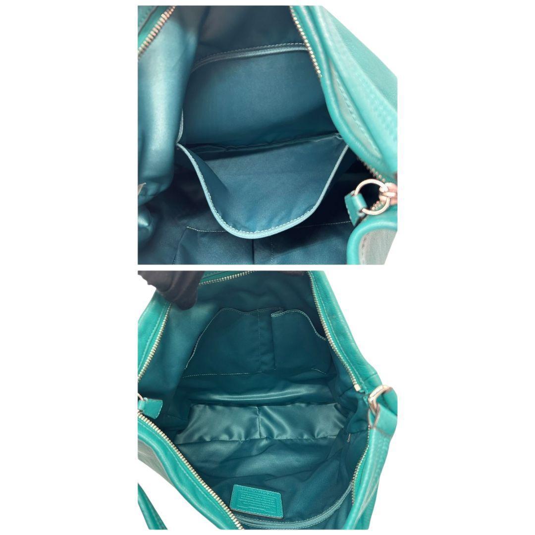 コーチ ハンドバッグ 緑 A4収納 自立可 ロゴプレート レザー トートバッグ 本革 グリーン シルバー金具 F28293