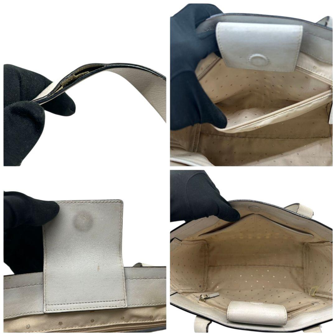 ケイトスペード ハンドバッグ 白 ホワイト パンチング ドット ワンショルダー トートバッグ A4収納 自立可 肩掛け可 レザー 本革 ロゴプレート s62 kate spade