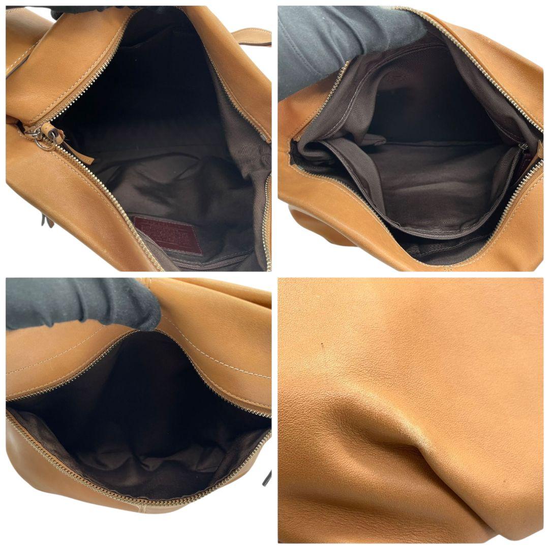 美品 コーチ ショルダーバッグ ベージュ レザー 本革 斜め掛け可 F15064 u11 ホーボー ロゴタグ シルバー金具 COACH シンプル 上品 デイリーユース