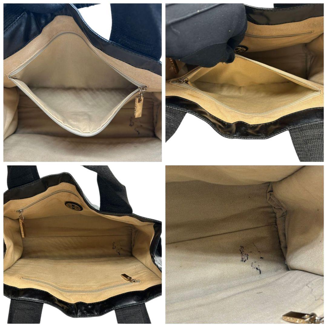 トリーバーチ トートバッグ 黒 ブラック デカロゴ A4収納 ナイロン エナメル ハンドバッグ 自立可 ゴールド金具 高級感 本物保証 鑑定済 オシャレ TORY BURCH E