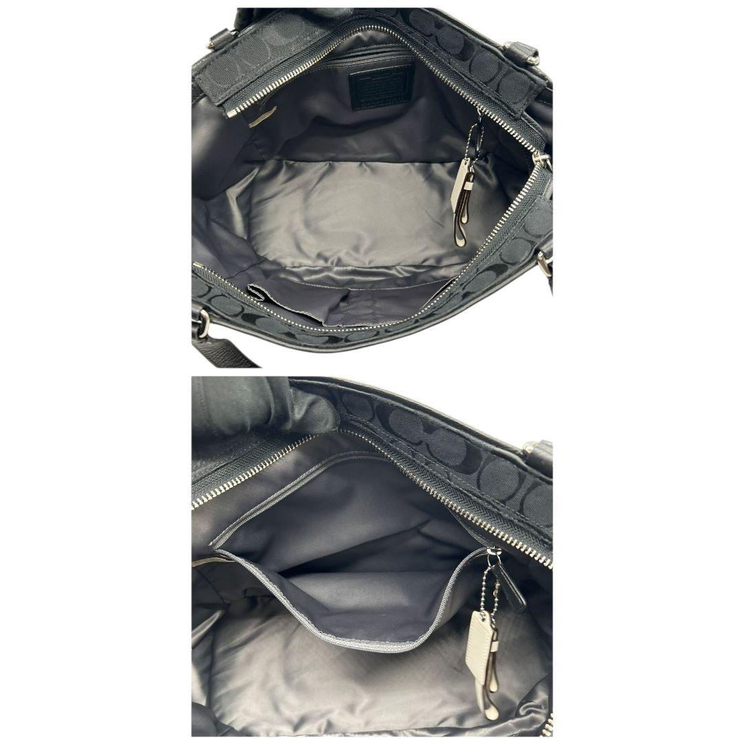 コーチ トートバッグ 黒 シグネチャー ワンショルダー 自立可 U17 ハンドバッグ 肩掛け可 肩かけ可 キャンバス レザー 本革 ロゴプレート シルバー金具 F23297 ブラック COACH