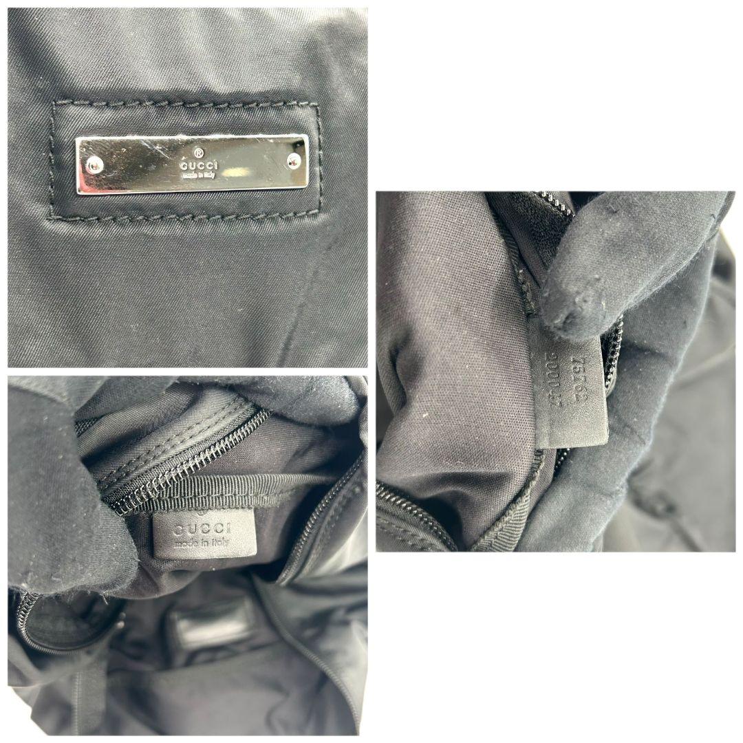 GUCCI グッチ ボストンバッグ ナイロン 黒 ブラック A4収納可 自立可 トートバッグ ハンドバッグ ワンショルダー 肩掛け可 ロゴプレート シルバー金具 X2 レディース メンズ