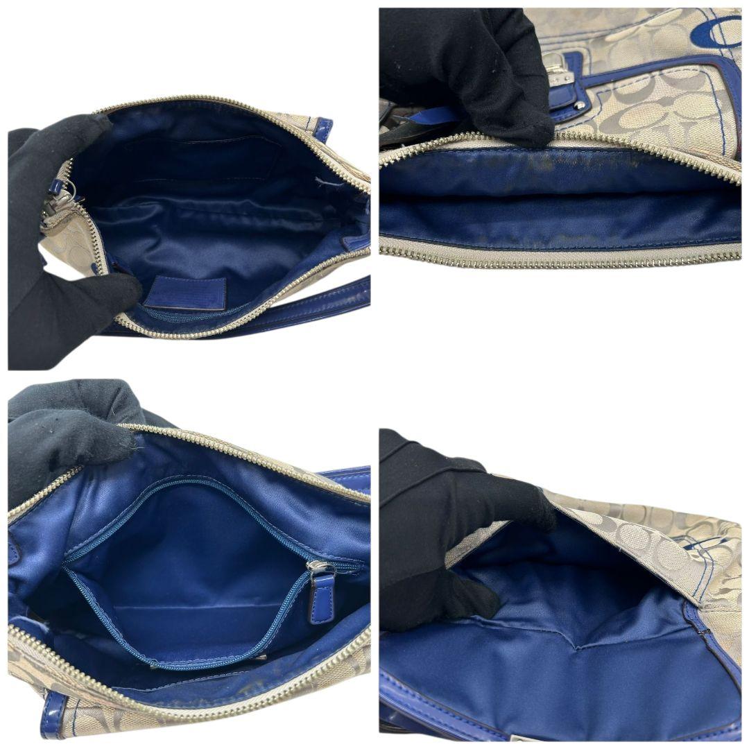 コーチ ハンドバッグ 白 シグネチャー キャンバス ロック金具 ワンショルダー トートバッグ 肩掛け可 肩かけ可 レザー 本革 ホワイト ネイビー COACH F21623 s20 上品