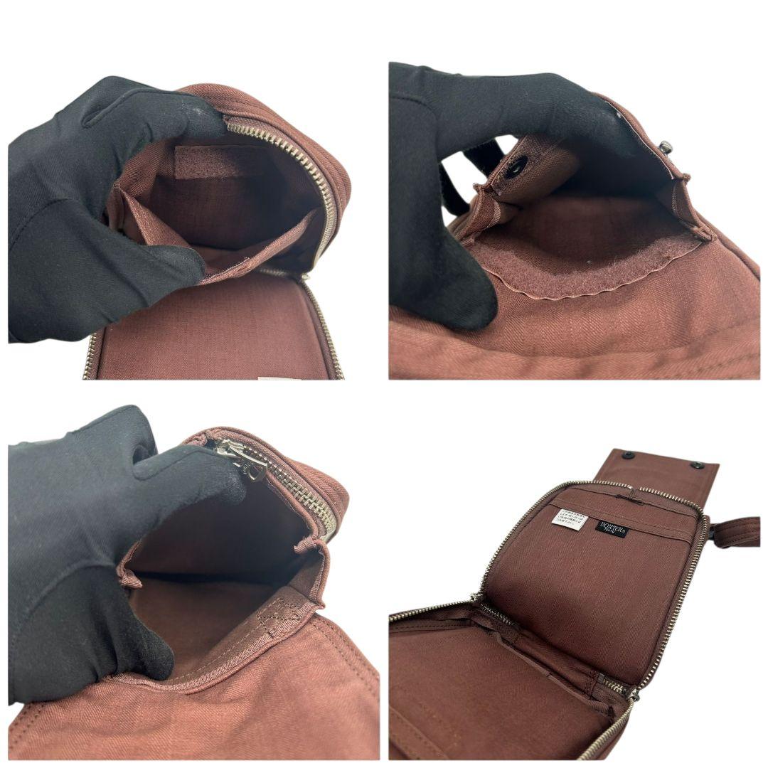 美品 ポーター ショルダーバッグ 茶 ブラウン スモーキー フラップ ロゴタグ キャンバス 斜め掛け可 バーティカルショルダーバッグ カジュアル PORTER s69