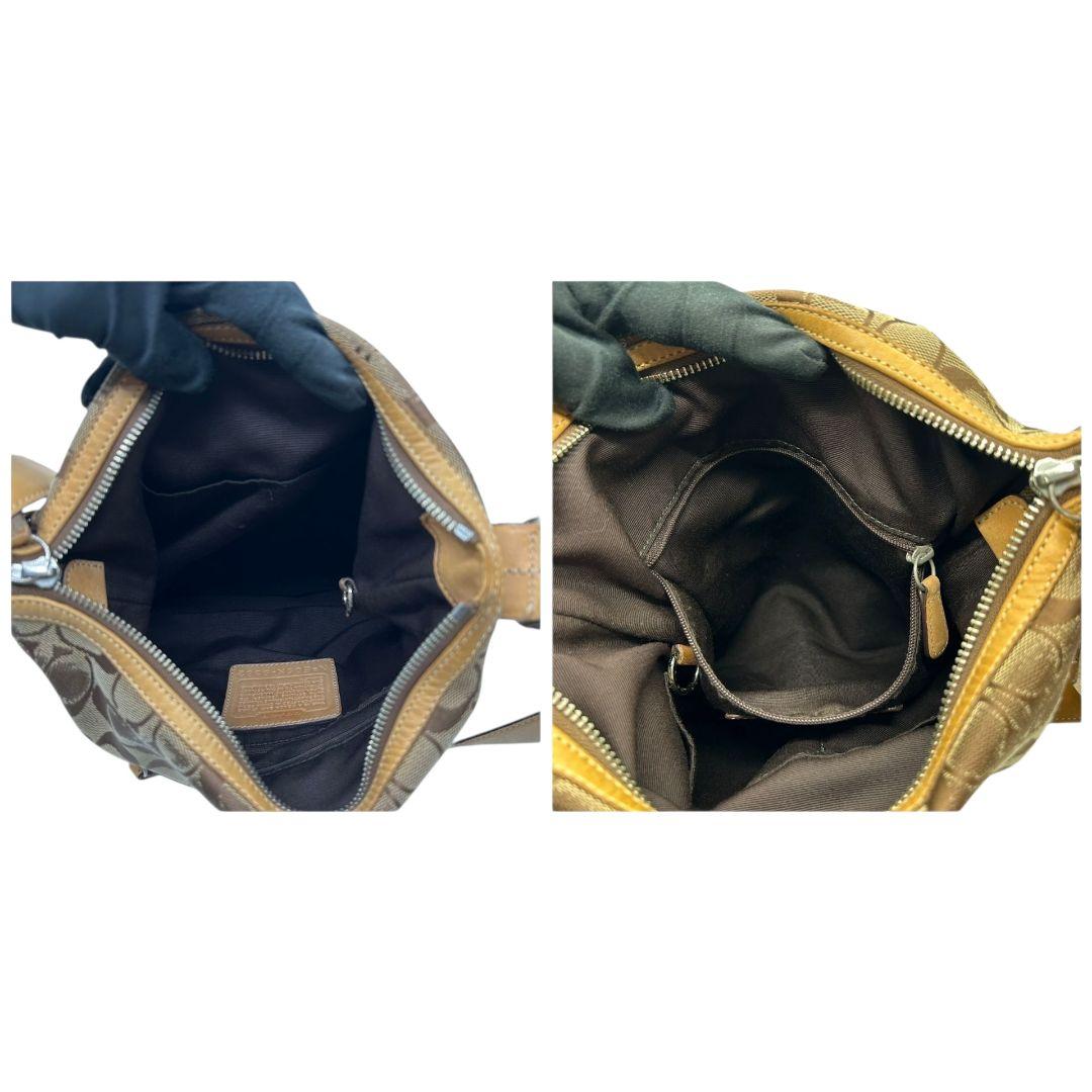 コーチ COACH ショルダーバッグ ブラウン 茶 シグネチャー ホーボー ソフトスリムダッフル 斜め掛け可 ワンショルダー キャンバス レザー 本革 タッセル シルバー金具 ロゴタグ 9362 U9