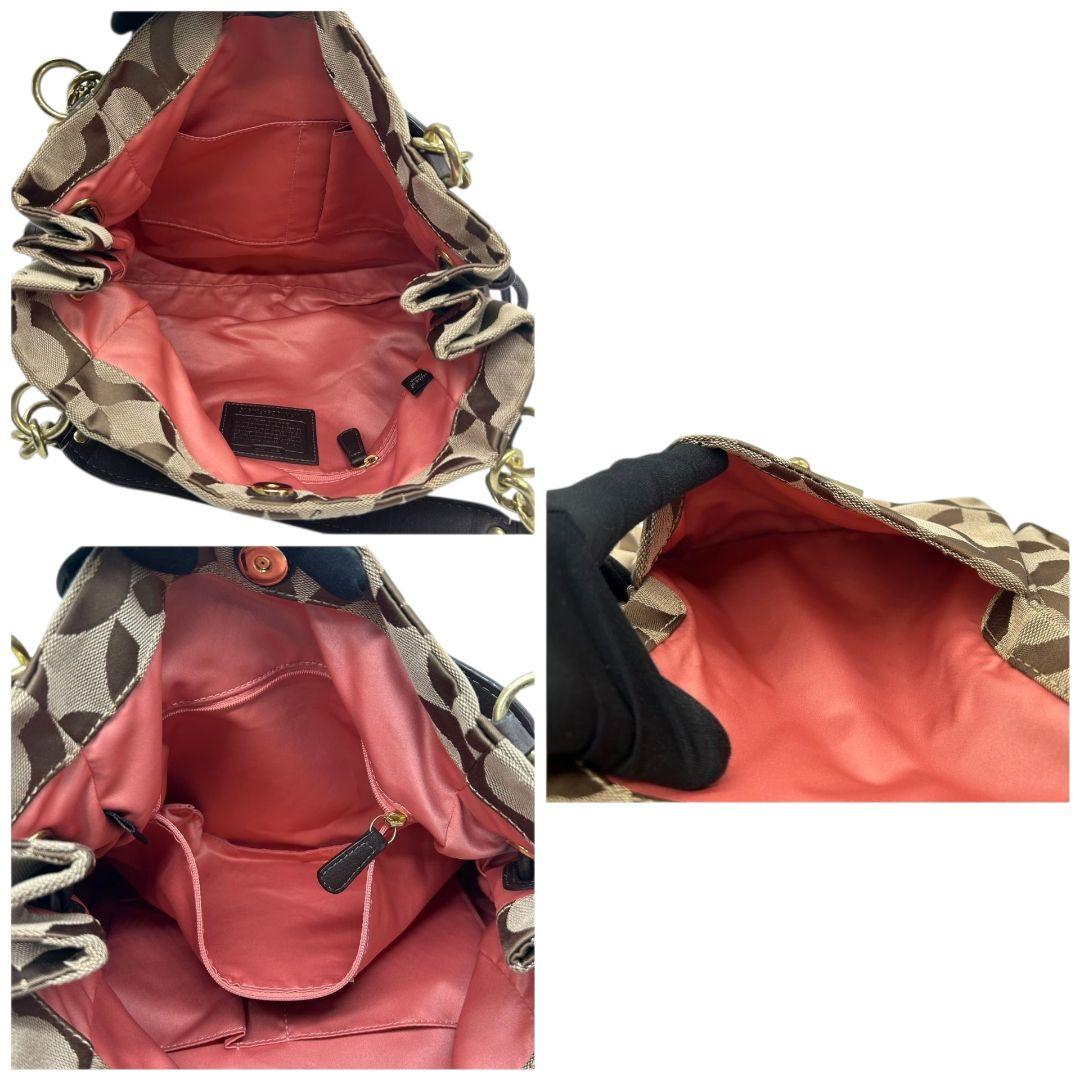 【新品同様】 コーチ COACH トートバッグ ショルダーバッグ 2way ブラウン 茶 オプアート Y2K 002 vintage キャンバス レザー 本革 A4収納可 ロゴタグ シルバー金具 J1082-F05364 E11