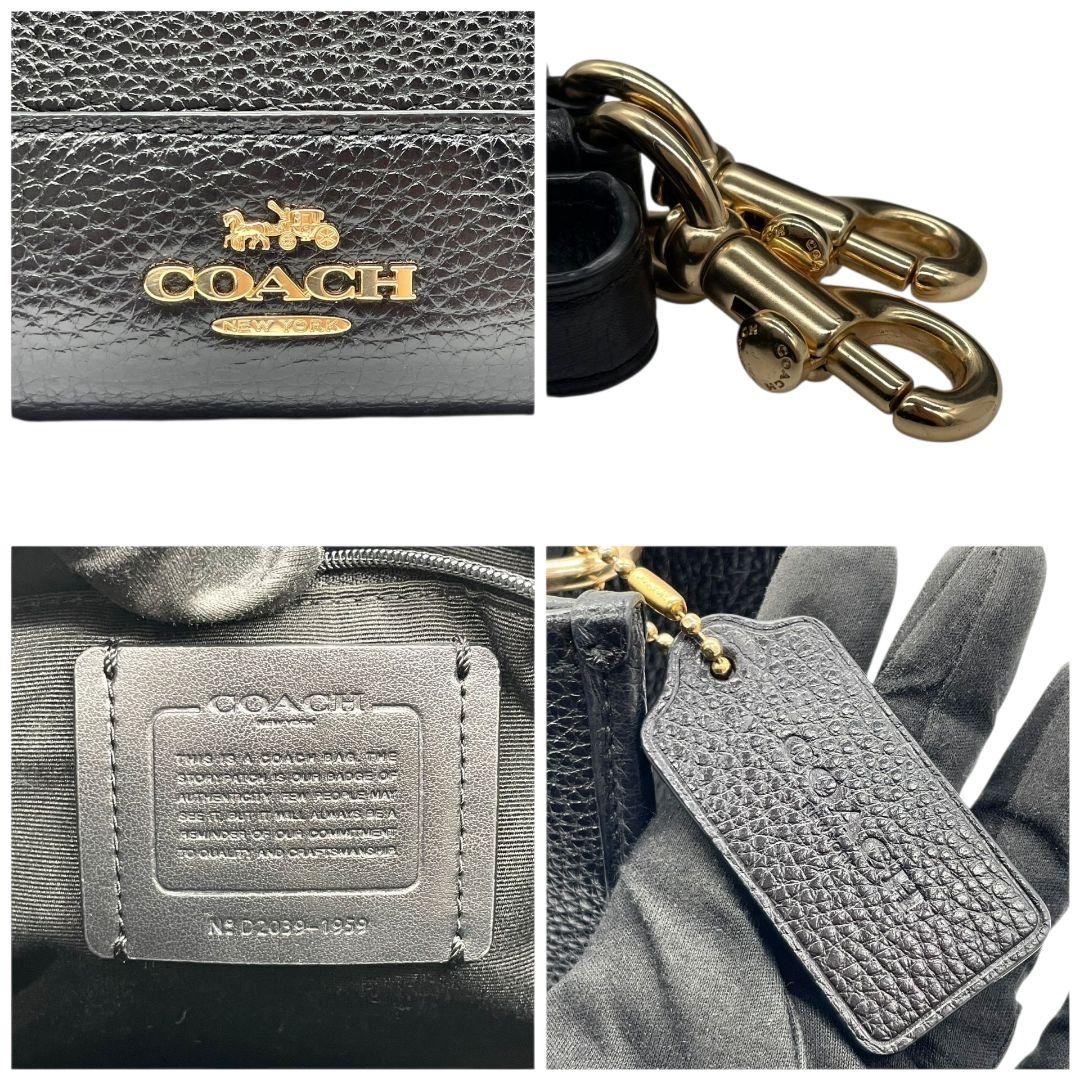美品 COACH コーチ ハンドバッグ トート 2way 斜め掛け可 ショルダー レザー 本革 自立可 ブラック ゴールド金具 ロゴタグ ロゴ 1959 s8