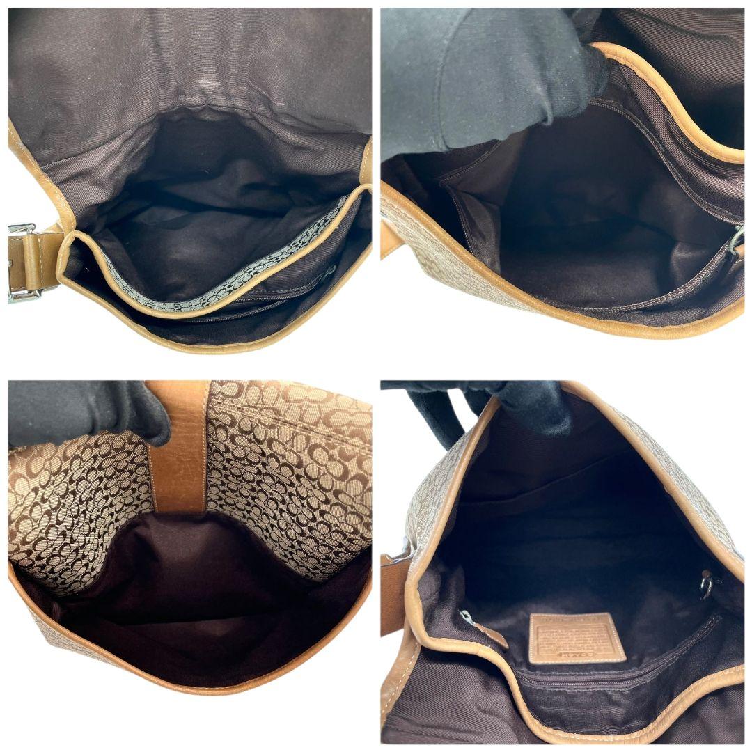 コーチ COACH ショルダーバッグ ブラウン 茶 ミニシグネチャー フラップ ホーボー 斜め掛け可 キャンバス レザー 本革 シルバー金具 ロゴタグ 6376