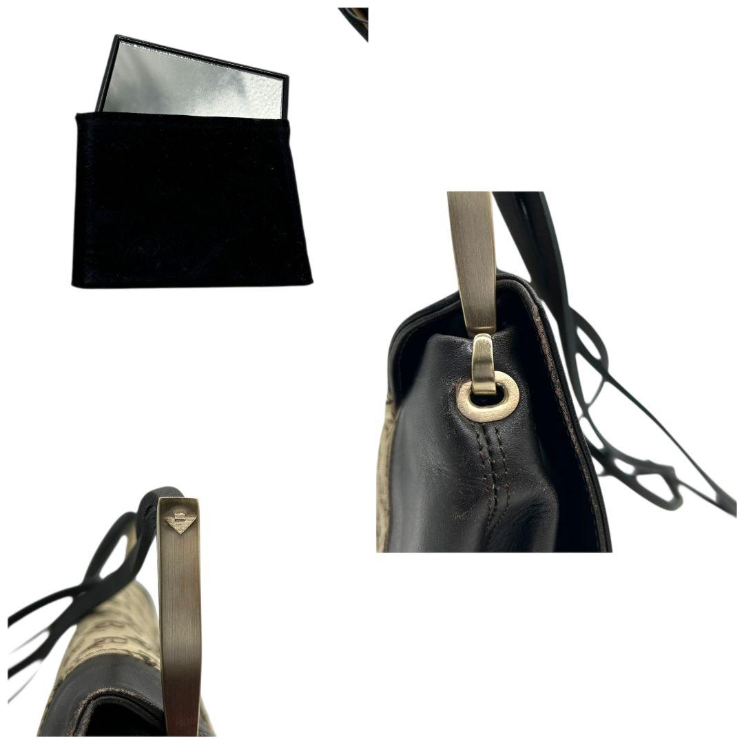 ボッテガヴェネタ BOTTEGA VENETA ショルダーバッグ モノグラム キャンバス レザー ブラウン 茶 本革 フラップ 自立可 カード付き J