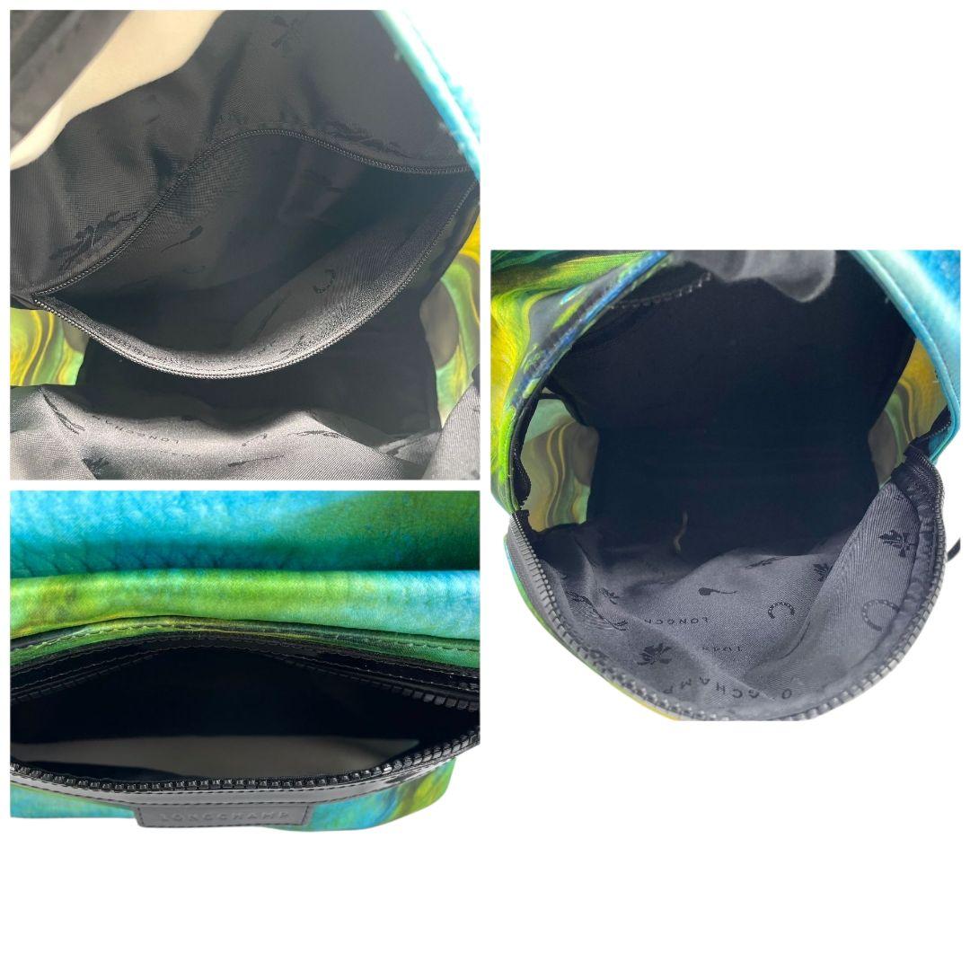 美品 ロンシャン バックパック 緑 青 総柄 ナイロン u15 ル プリアージュ パテント グリーン ブルー イエロー ネオ ファンテジー アーバンネイチャー LONGCHAMP 本物保証 鑑定済