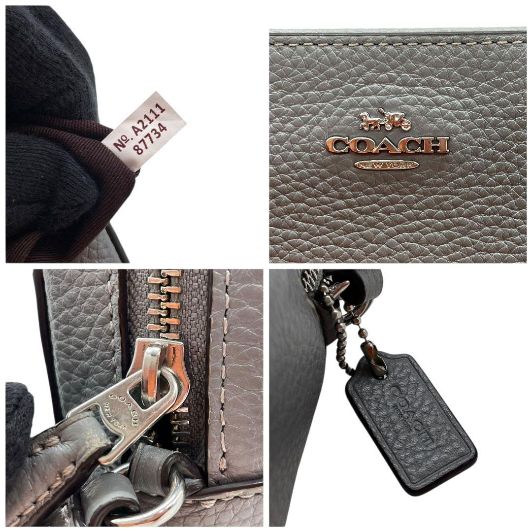 コーチ COACH ショルダーバッグ グレー レザー 本革 ロゴプレート シルバー金具 チャーム付き 斜め掛け可 87734 レディース