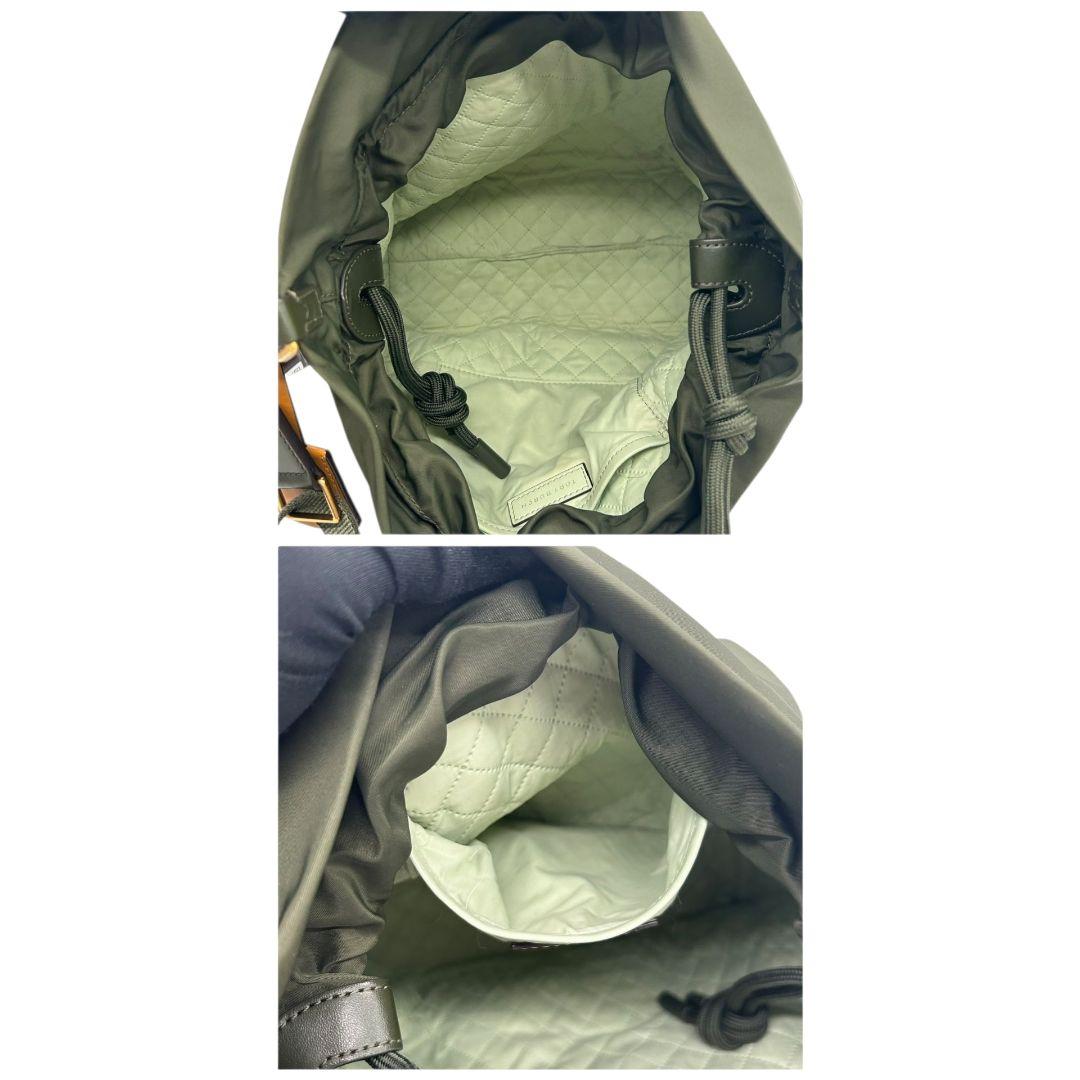 美品 トリーバーチ ショルダーバッグ 緑 ナイロン 2way A4収納可 トートバッグ ハンドバッグ 自立可 斜め掛け可 ゴールド金具 チャーム付き カーキ ブラウン レザー 本革 TORY BURCH