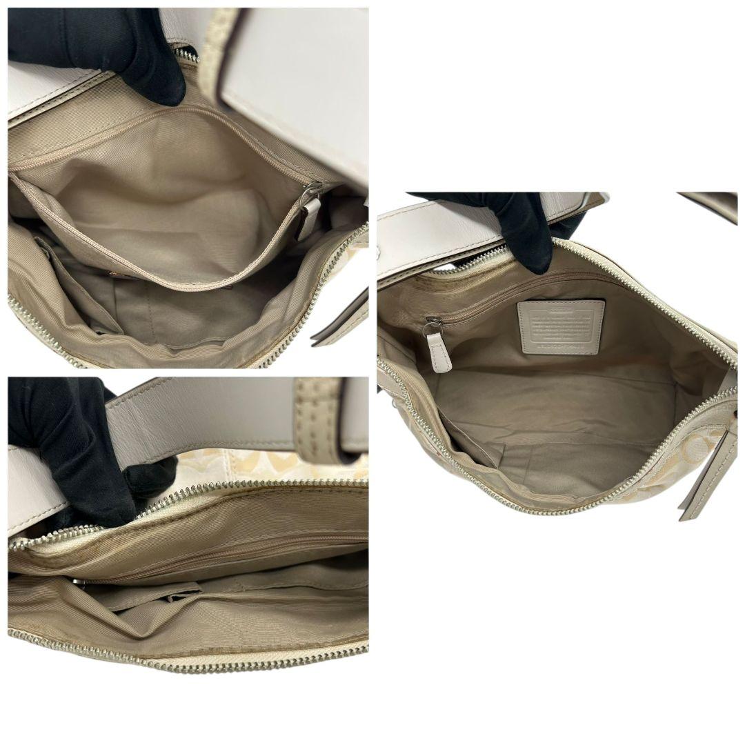 コーチ ショルダーバッグ 白 ホワイト シグネチャー 2way 斜め掛け可 ナイロン ハンドバッグ トートバッグ 肩掛け可 ワンショルダー シルバー金具 ロゴタグ s22 COACH F14488